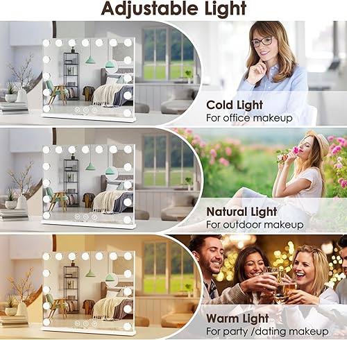 Miniatura 2 de Espejo de maquillaje iluminado de 19 pulgadas de largo x 23 pulgadas, espejo Hollywood claro con aumento desmontable de 10X, espejo de tocador