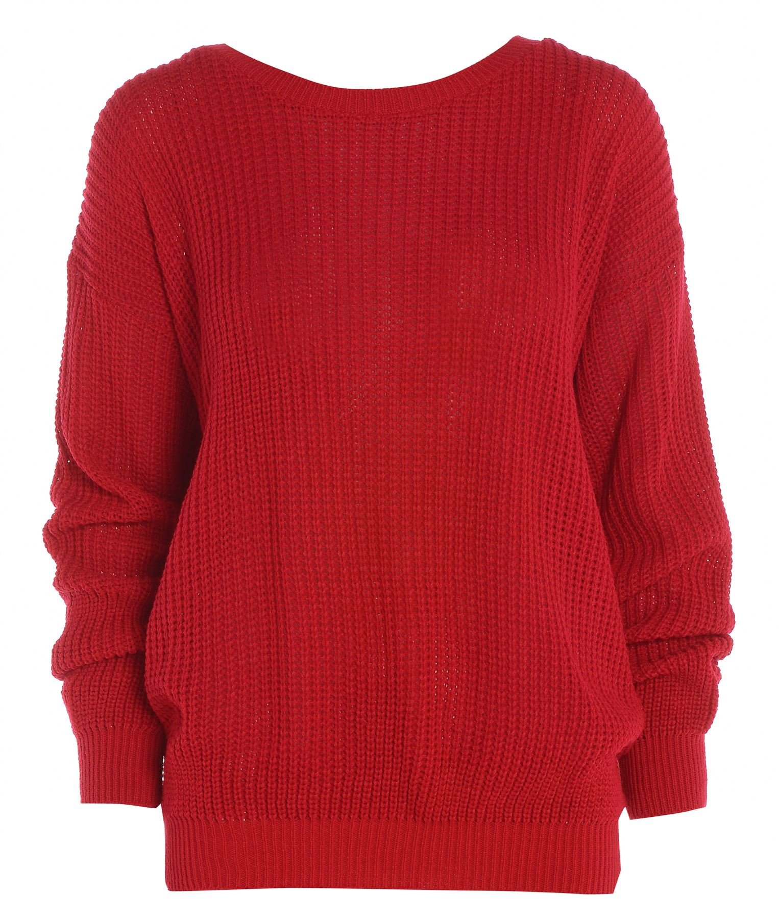 An Direct Women's Red Oversized Fishnet Knitted Baggy Chunky Jumper Loose Sweater Top (, 20-22)