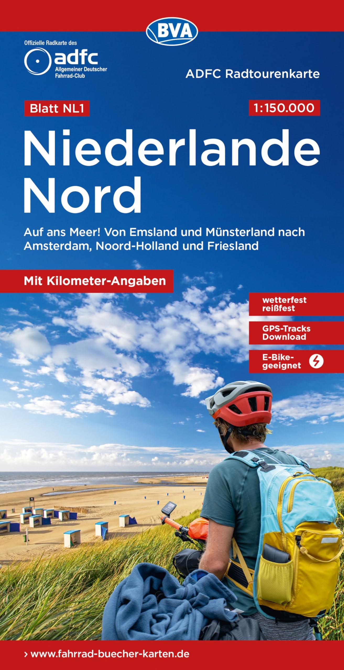 BVA ADFC Radtourenkarte Niederlande Nord, mit Knotenpunkten 1:150.000: reiß- und wetterfest, E-Bike geeignet, GPS-Tracks Download, mit Bett+Bike ... nach Amsterdam, Noord-Holland und Friesland