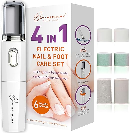 Own Harmony Electric Foot File Callus Remover & Electronic Nail File (4 in 1) Best Mani Pedi