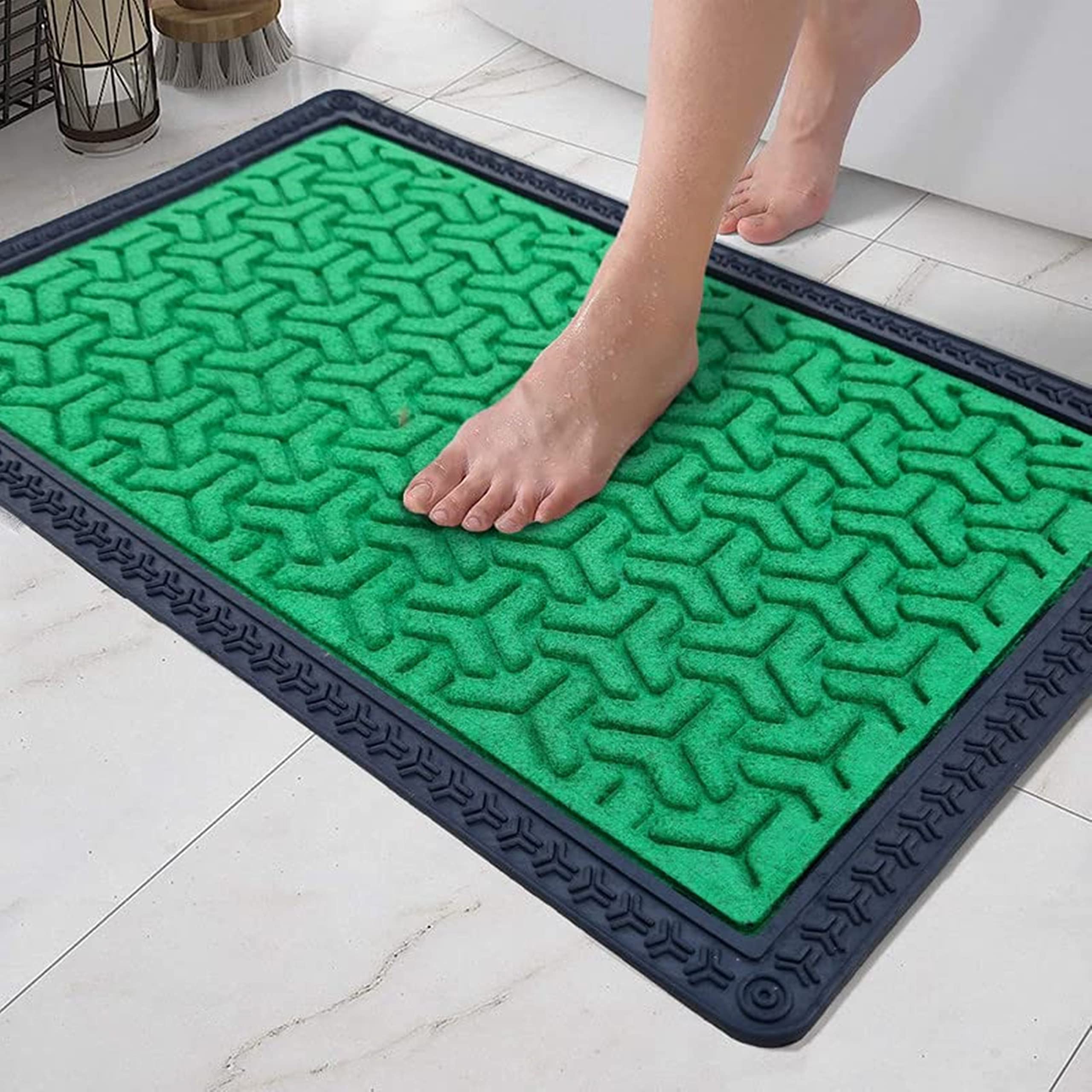 MEGA CART HOME Anti Slip Entrance Polypropylene Washable Water Absorbent Floor Rugs/Doormat/BathMat||60x40 CM,Green