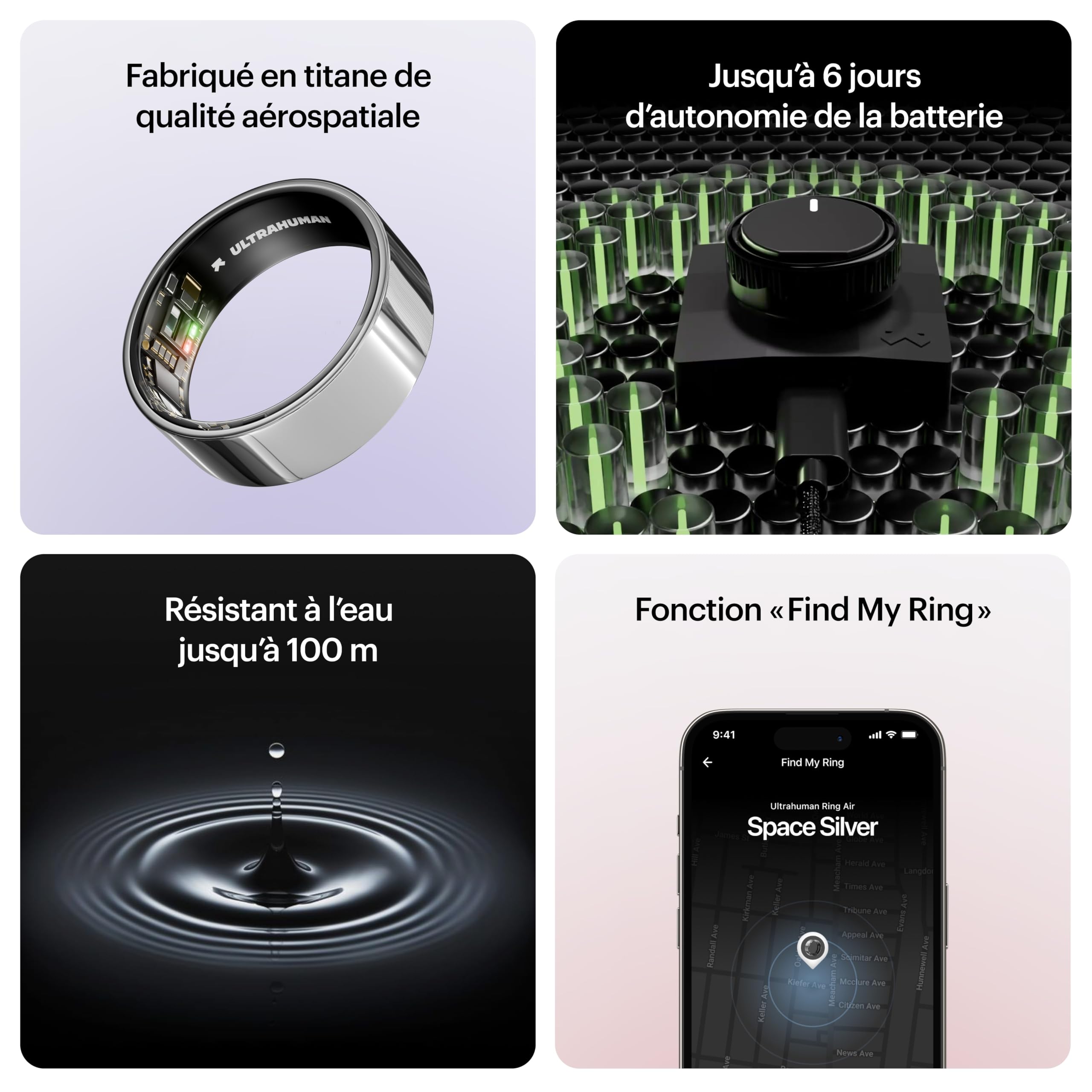 ULTRAHUMAN Ring AIR – Bague connectée de Suivi de santé, Choisissez d’Abord Votre Taille grâce au kit de Mesure ; Suivi du Sommeil ; Bague Intelligente pour Hommes et Femmes (Argent Spatial, 14)
