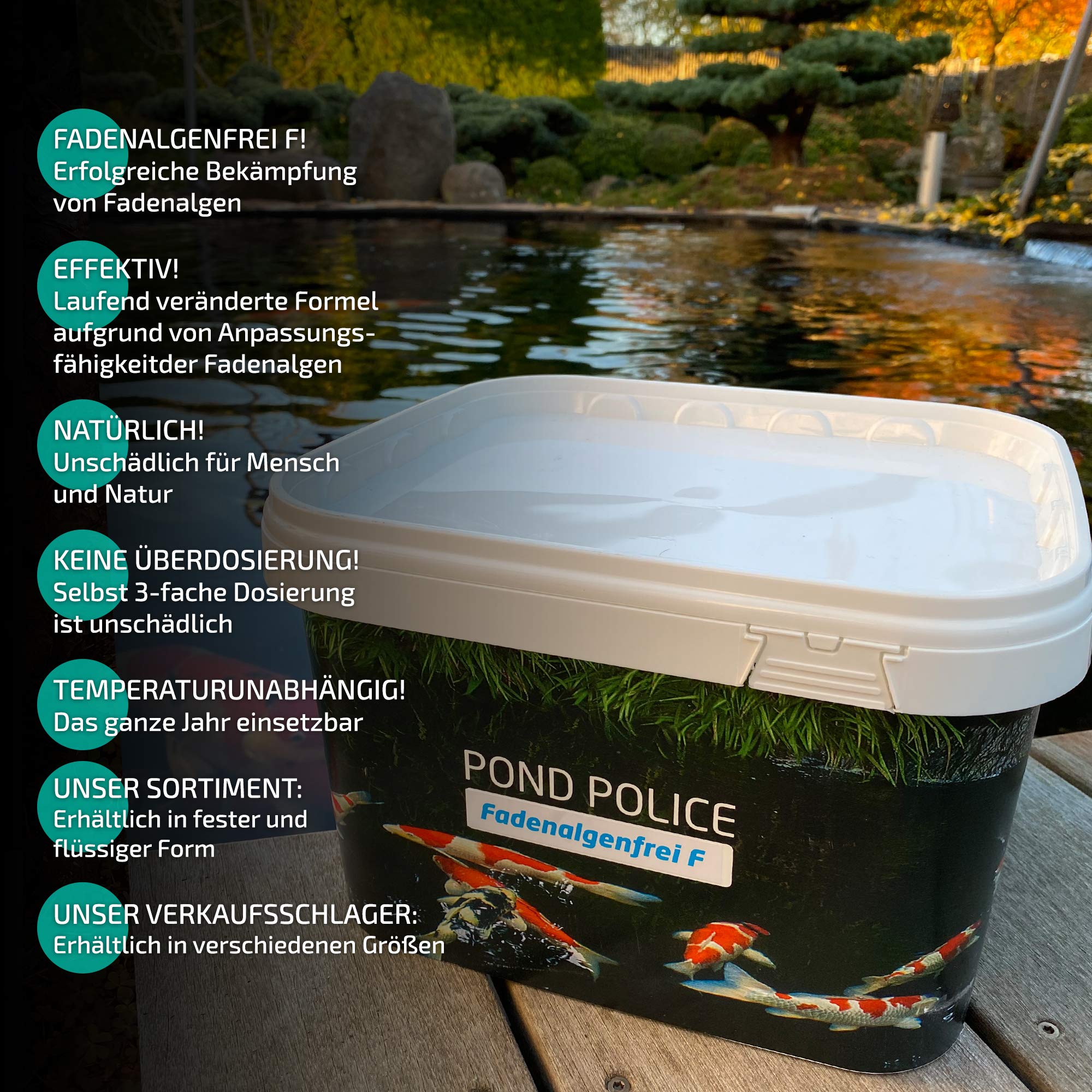 Fadenalgenfrei F • Fadenalgenvernichter 2,5kg • Ganzjähriger Algenvernichter für Teich • Phosphatfreier Fadenalgenvernichter Teich