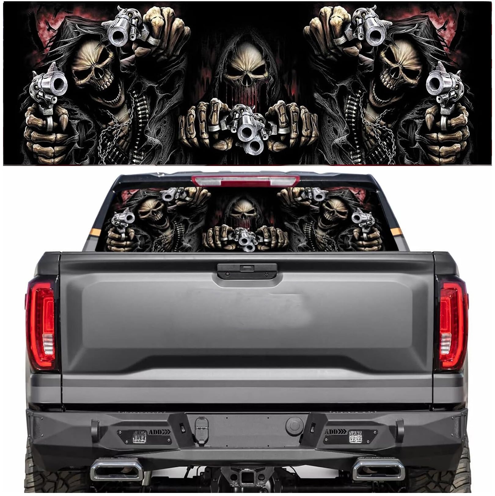 Tobethay Rear Window Decals for Trucks - 65x22 in Back Window Decals Fit Most Pickup Trucks SUV, Vinyl Skull Flag Back Window Decal for Car