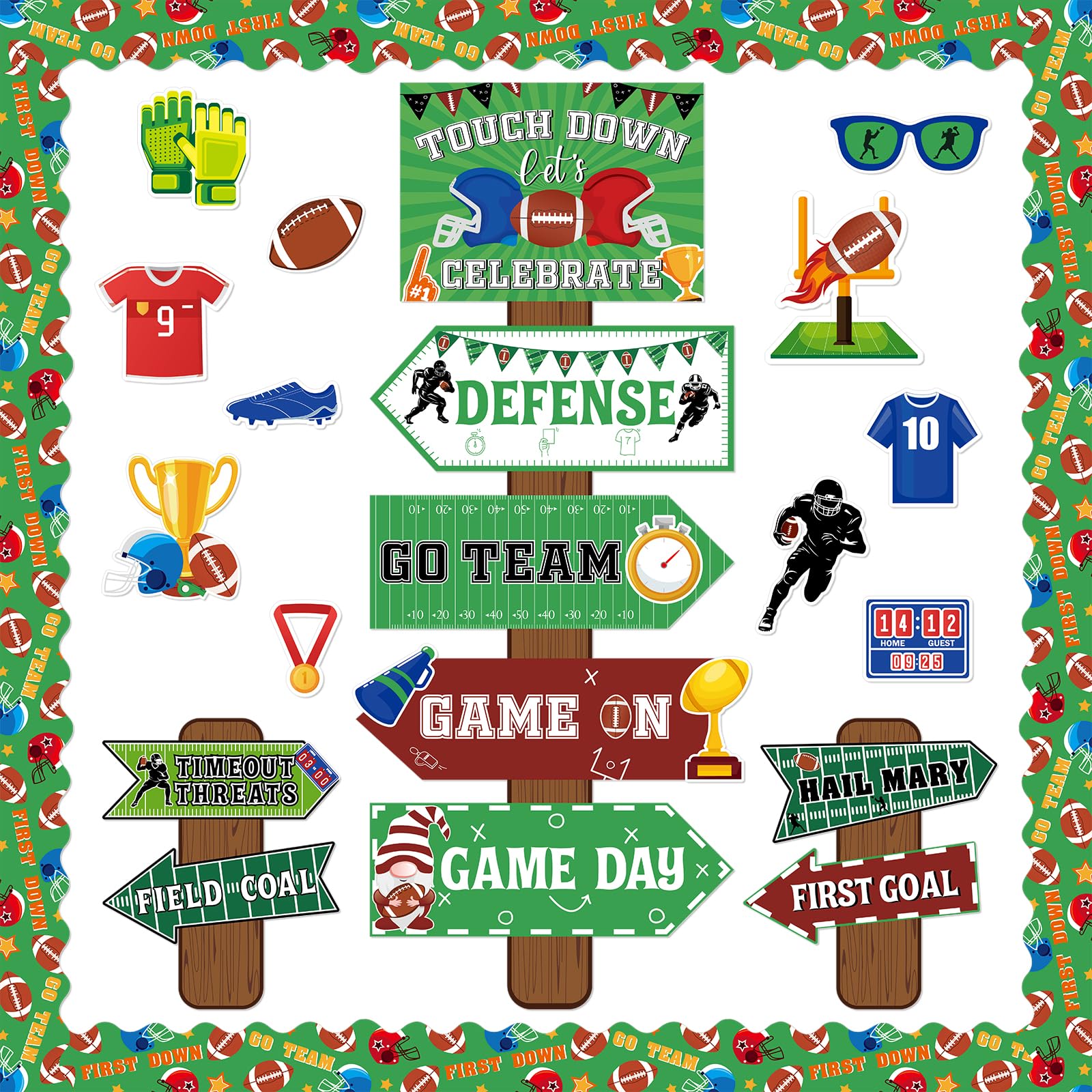 gisgfim Football Bulletin Board Decoration Set Football Borders Touch Down Cutouts for School Classroom Game Day Sports Bulletin Board Craft Home Wall