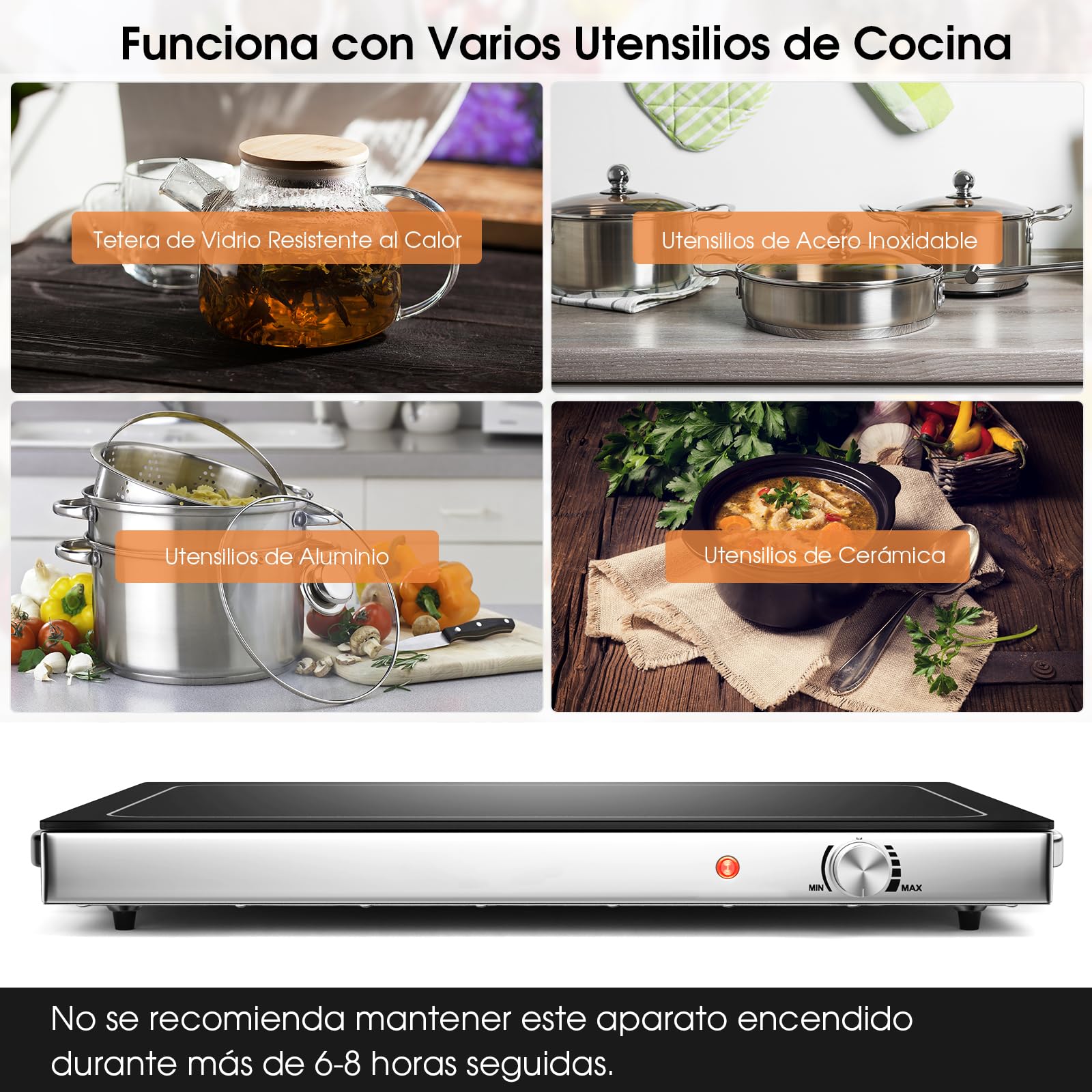GOPLUS Bandeja de Calentamiento para Comida, Bandeja Eléctrica Calentadora con Control de Temperatura Ajustable, Superficie de Vidrio Templado Resistente al Calor, Bandeja Calentadora