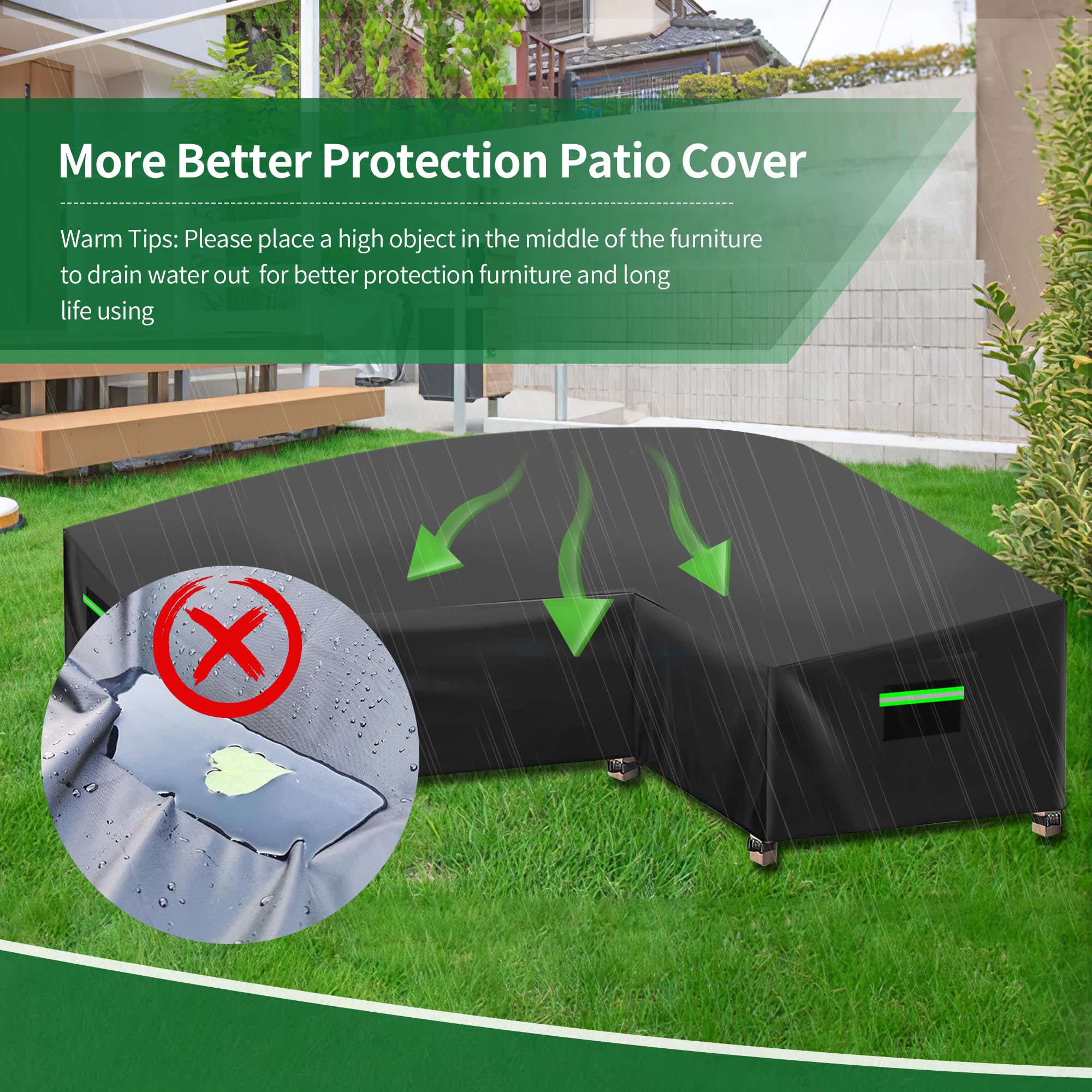 Housse de protection pour salon de jardin en forme de L, housse de protection pour salon de jardin en rotin imperméable pour canapé d'angle (Noire, 222x286x87x80/66cm)