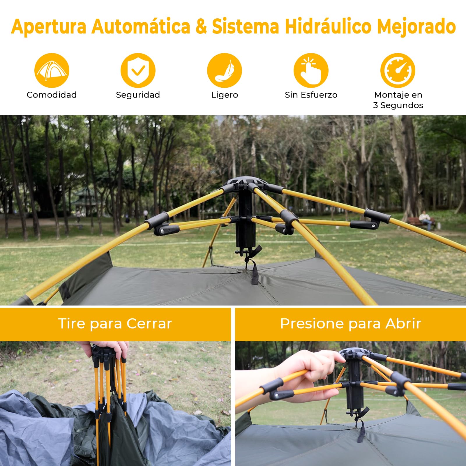 Tienda de campaña para 2-3 Personas, Tienda Domo autodesmontable con Tienda Exterior Desmontable, 230x230x165cm, Impermeable y Resistente al Viento, para acampadas, rutas en Moto y Festivales