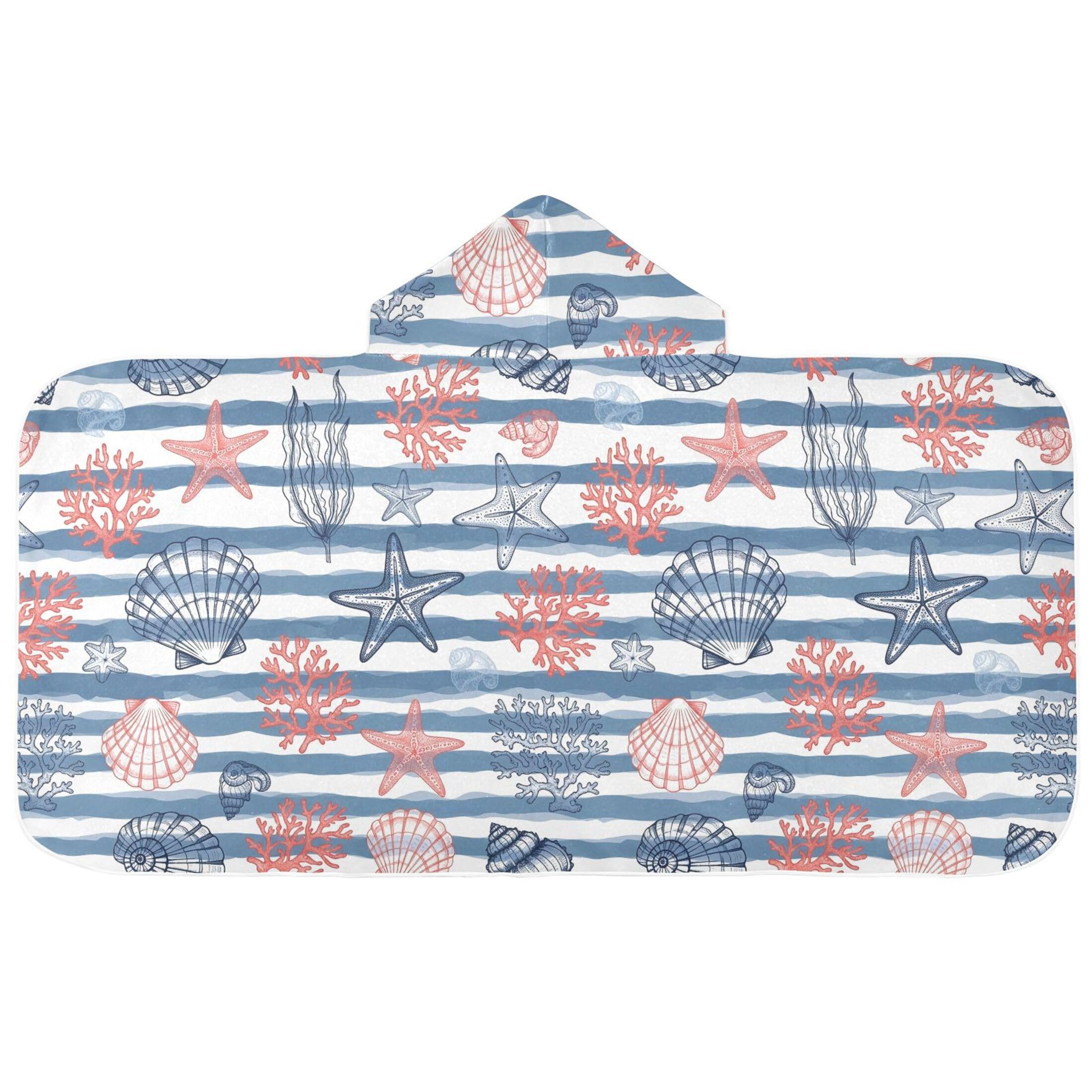 Fuauuyl Seashells Starfish Hooded Baby Bath Towel Soft & Breathable Towel for Newborns Infants Toddlers, Nursery Essential