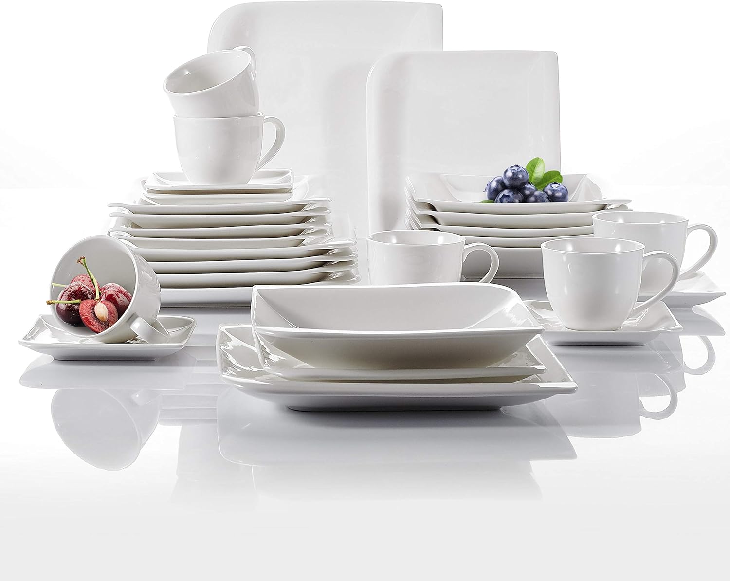vancasso Porcelain Dinner Sets for 6 People, Ivory White Plates and