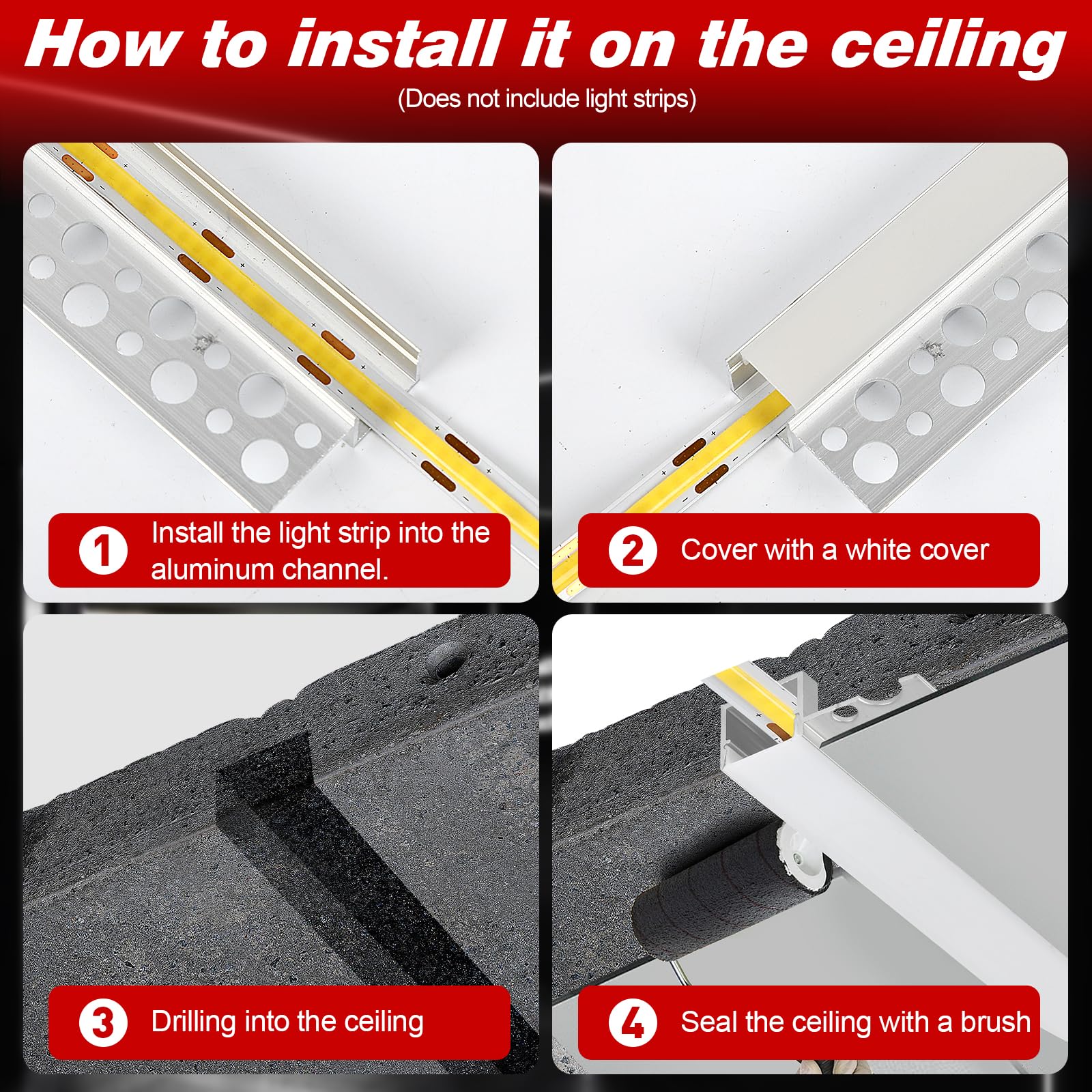 Profilo LED per cartongesso, 10 × 1 m, per strisce LED da 12 mm, profilo LED da incasso con diffusore, profilo da incasso in alluminio per cartongesso, soffitto, parete, illuminazione indiretta