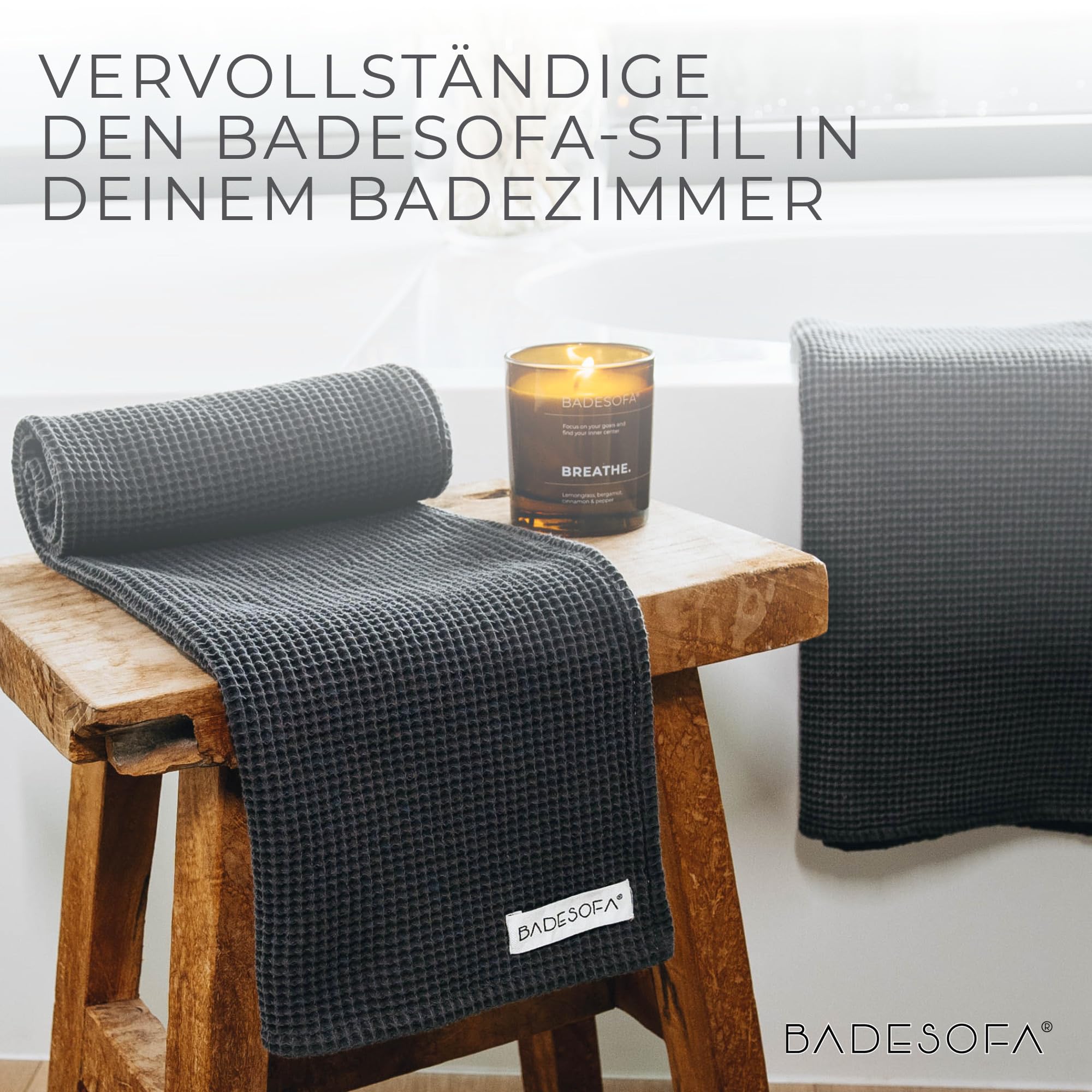 BADESOFA® Badetuch groß 100x200 cm aus Baumwolle – Schnelltrocknendes Sauna-Handtuch in modernem Waffelpiqué – Weich & leicht auf der Haut – Großes Saunatuch in Perlmutt