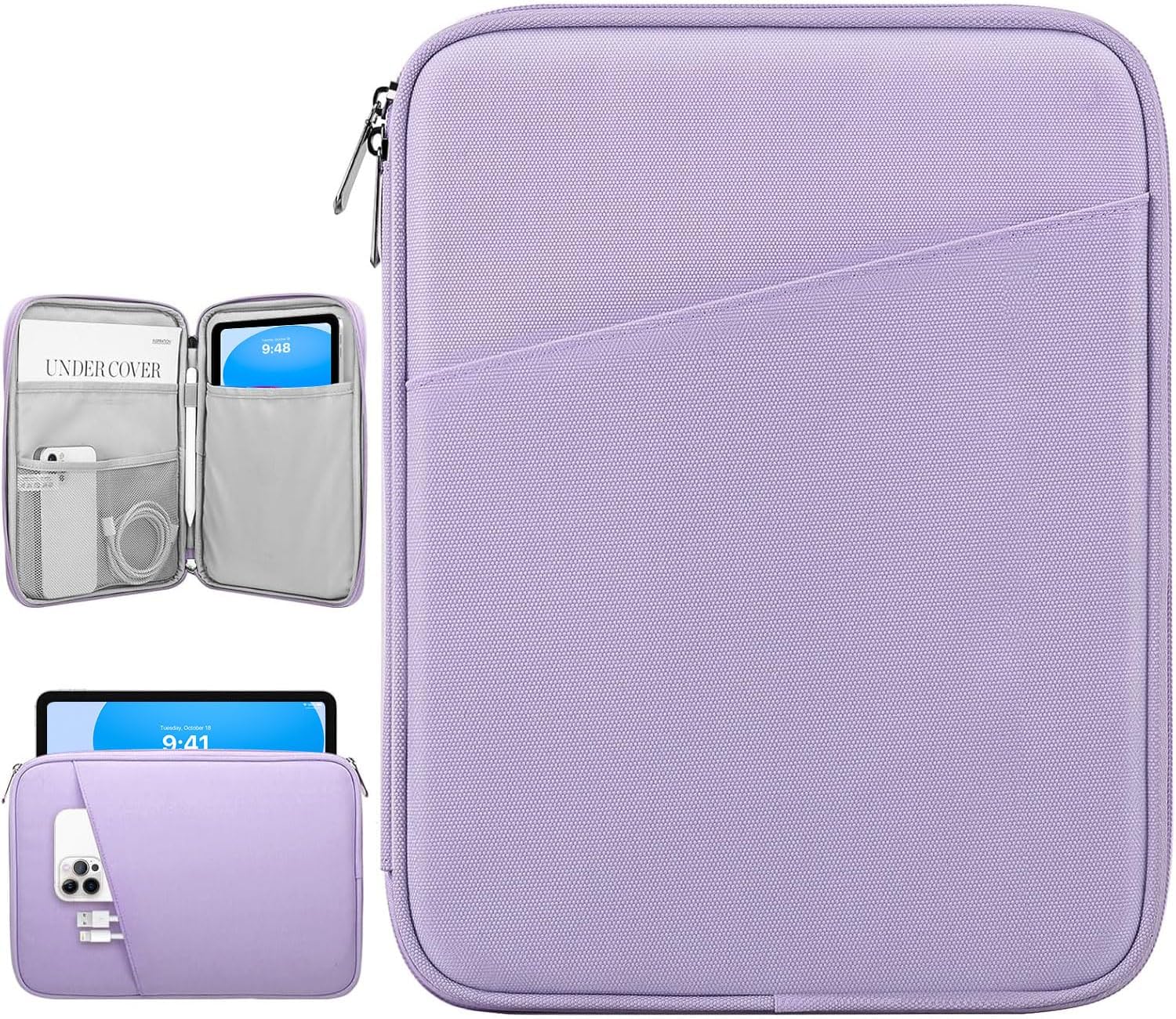 Dadanism 9-11 Inch Tablet Sleeve Bag Carrying Case for iPad (A16) 11th Gen 11", iPad 10th Gen 10.9" Air 5/4, i-Pad Air/Pro 11", i-Pad 9/8/7th, Galaxy Tab A9+ Plus 11", Remarkable 2 10.3", Grey Purple