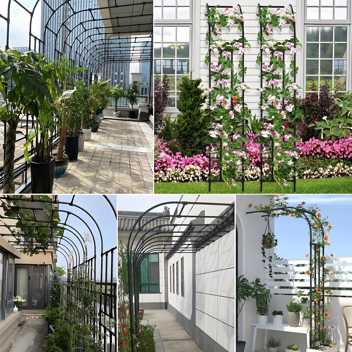 Łuk ogrodowy, kratka do roślin pnących, półboczna metalowa altana do róż i winorośli, solidna pergola zewnętrzna, zielona, szer. 2,7 x wys. 2,40 m, idealna na wesela i dekoracje ogrodowe
