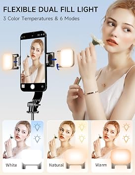 45 Selfie Stick Tripod with 2 Lights, Extendable 5 in 1 Selfie Stick Phone Tripod, Portable Selfie Sticks with Wireless Remote Compatible with iPhone 15/14/13 Pro Max, Samsung, Android, Gopro