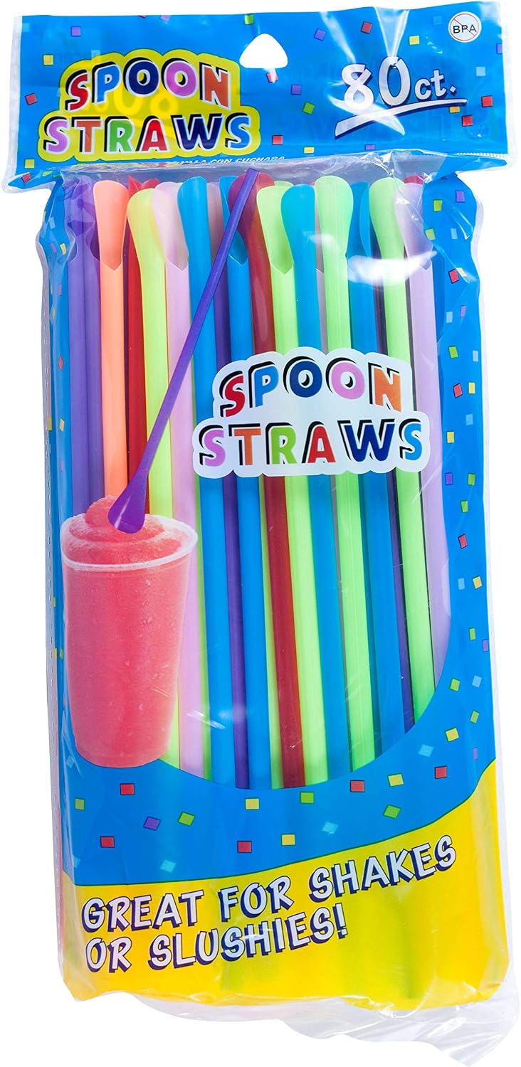 Jacent Plastic Multicolored Snow Cone Spoon Straws, 80 Count per Pack, 1 Pack