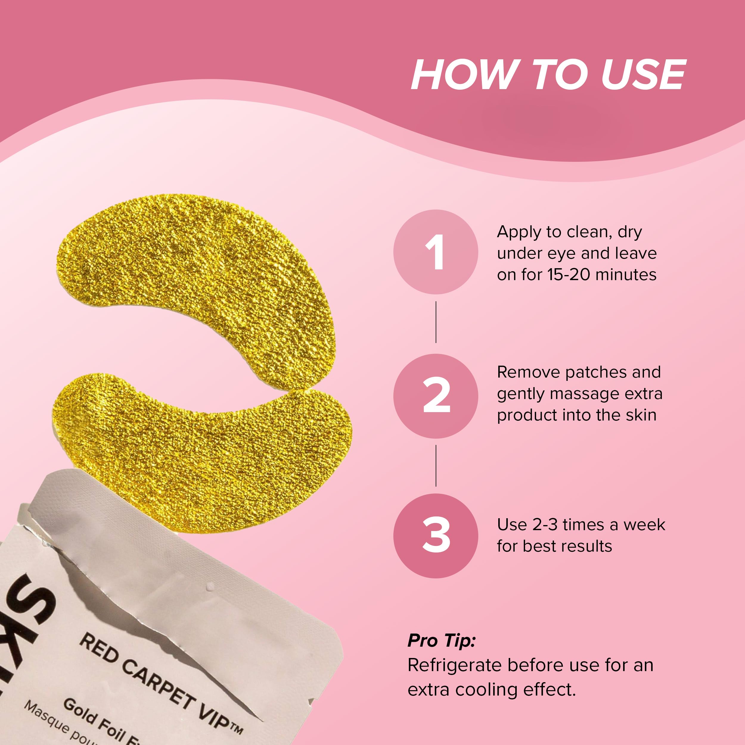 SKIN GYM Gold Foil Eye Mask 5 Pack, Hydrating and Brightening Under-Eye Treatment with Bakuchiol and Hyaluronic Acid