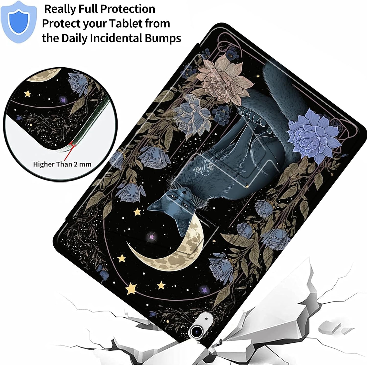for iPad (A16) 11th Generation Case 11 Inch 2025,for iPad 10th Generation Case 10.9 Inch 2022-360 Degree Rotating Multi-Angle Viewing Protective Cover with Auto Sleep/Wake-Witchy Cat Moon