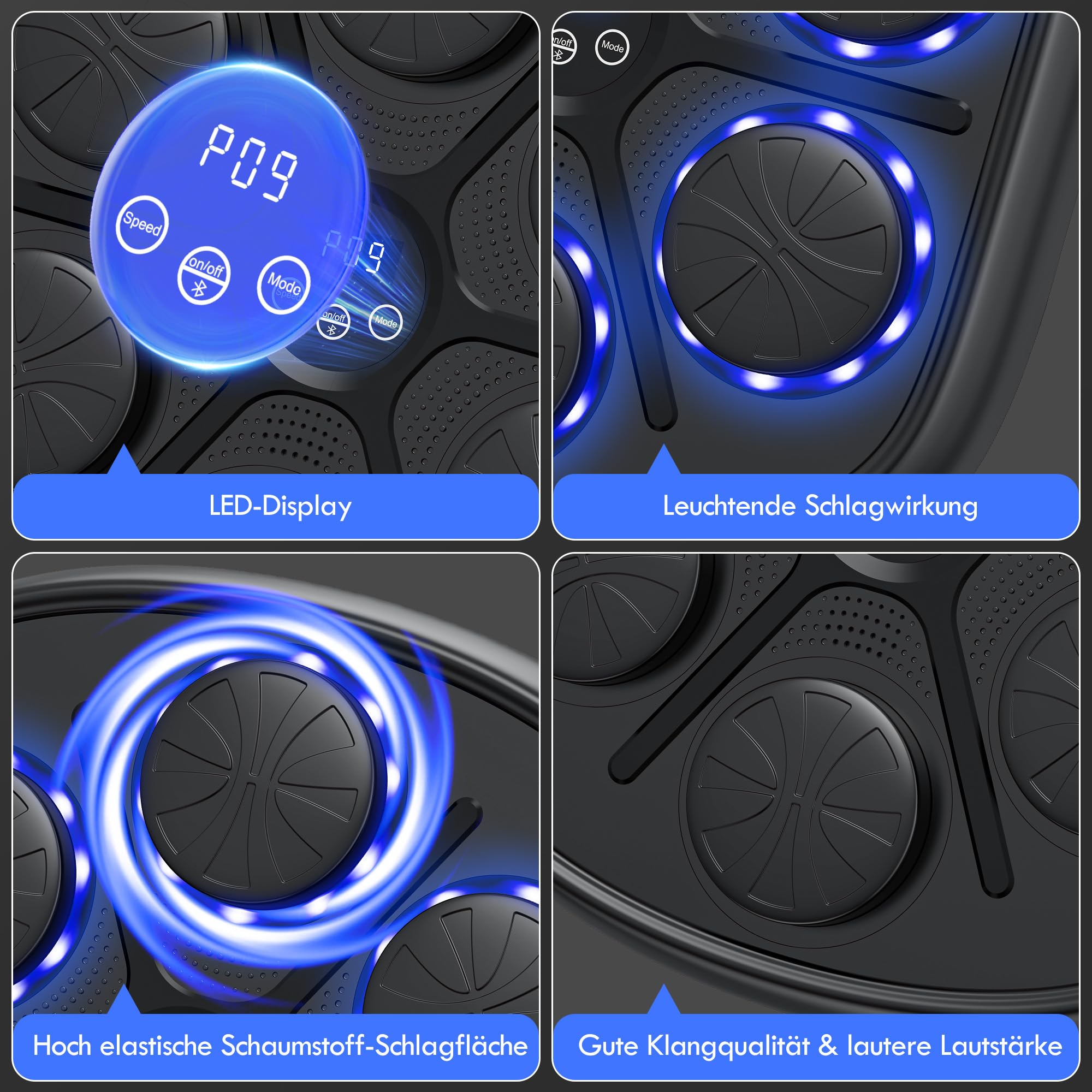 Music Boxing Machine für Erwachsene, Bluetooth Musik Box Maschine mit LED Licht, Boxhandschuhen mit 9 Geschwindigkeitsmodi und Zählmodus, Elektronische Boxmaschine für Kinder und Erwachsene