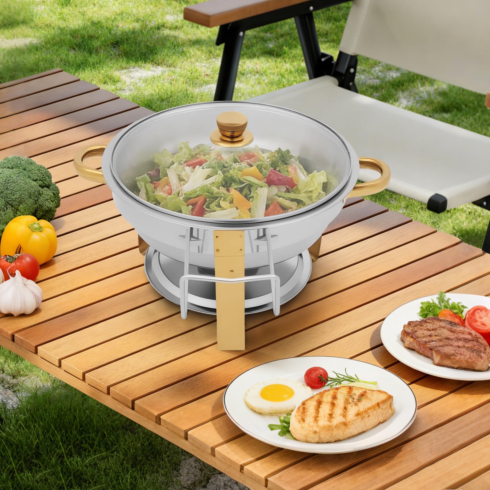 Chafing Dish zestaw bufetowy ze stali nierdzewnej, 5 l, okrągły pojemnik