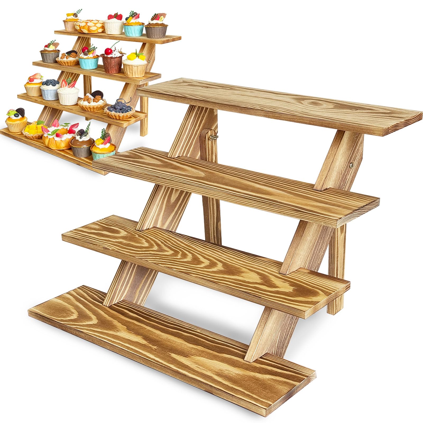 Umgozrz Wooden Cupcake Stand 4 Tier Cupcake Stand Rustic Wood Cake Stand for 24 Cupcakes Wedding Cupcake Display