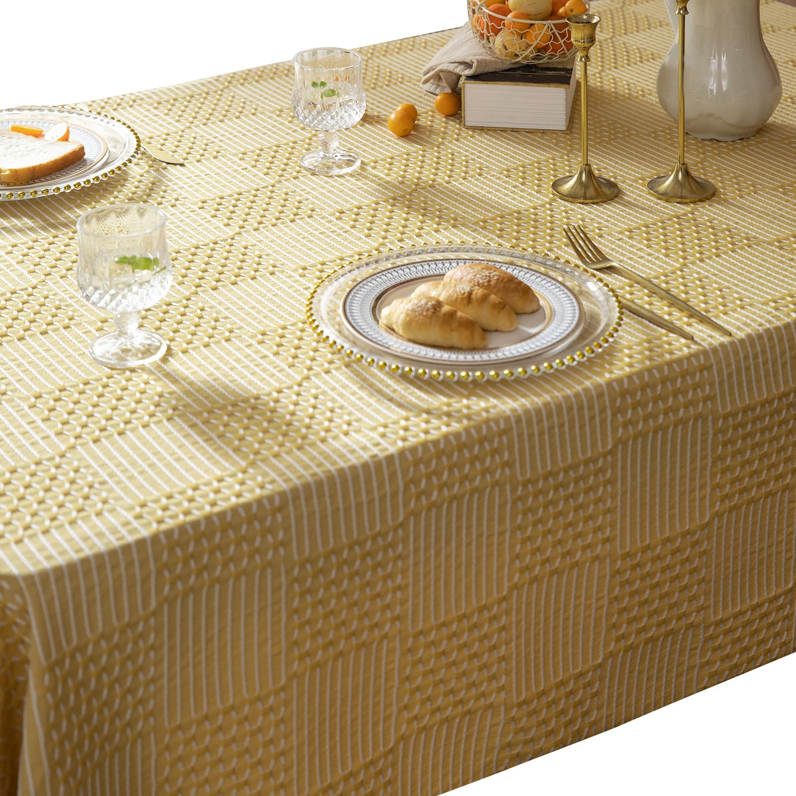 APGLSXY Textured Linen Look Table Protectors Fringed Border Stain Resistant Tablecloth for Kitchen Counter Coffee Table Decors Minimalists Covers