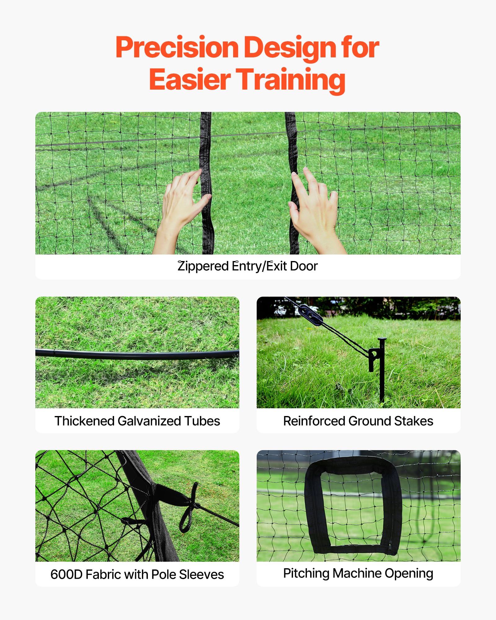 VEVOR Gabbia da Battuta Pop-Up di Baseball 6060 x 3660 x 2500 mm, Gabbia da Battuta Portatile Indipendente con HDPE Annodato a 30 Strati e Apertura per Macchina da Lancio, per Interni ed Esterni