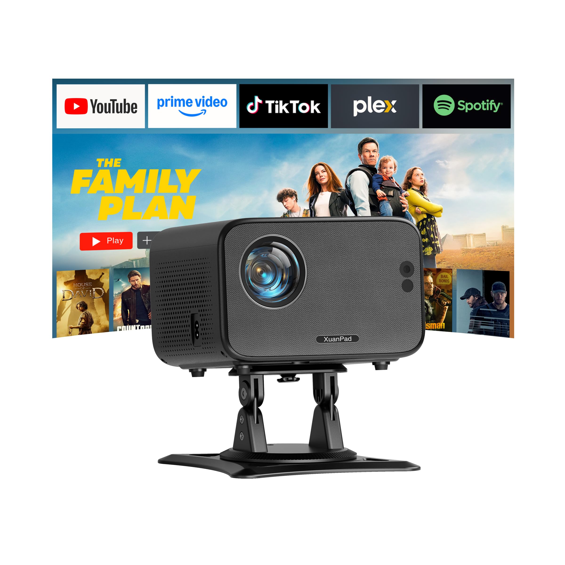 Smart Mini Beamer 4K kompatibel mit Apps XuanPad 3500 ANSI Beamer mit Autofokus & Trapezkorrektur, WiFi6 & Bluetooth, 210° Heimkino/Outdoor Space Black Projektor für Handy/PC