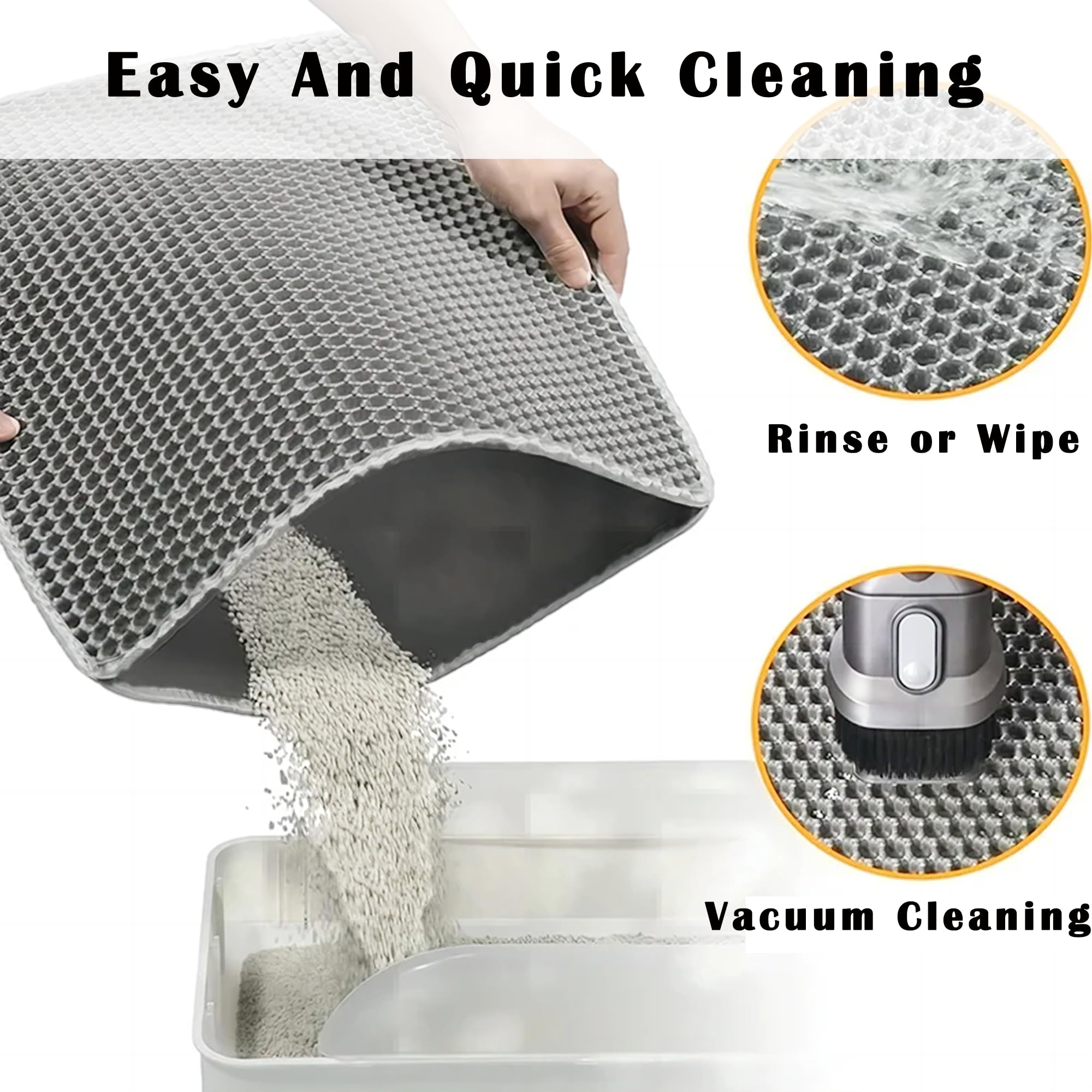 2-Pack Cat Litter Mat, Double Layer Honeycomb Waterproof Urine Proof Non-slip Litter Trapping Mat, Less Waste, Easy to Clean Cat Litter Box Mat, Kitty Indoor Supplies (Gray, 30x22 Inches) - image 6