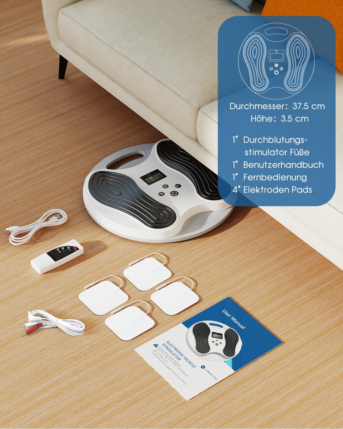 Medic Durchblutungs-stimulator Beine, Durchblutungsstimulator Füße Beine mit 4 TENS Elektroden Pads, EMS Fußmassagegerät Elektrisch Verbessert Durchblutung Neuropathie Linderung Fußschmerzen