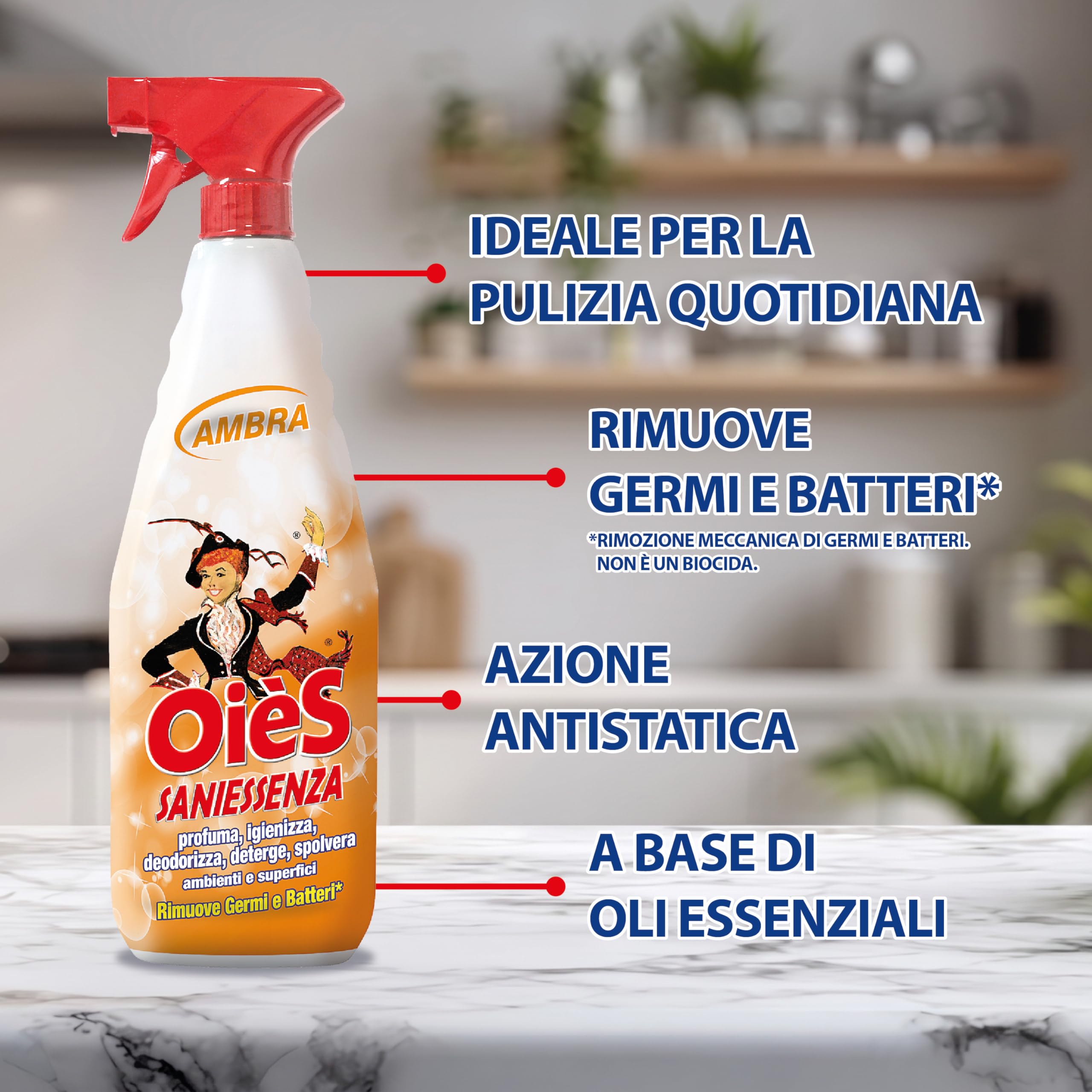 OièS Essenza - Lot de 12 flacons de dégraissant parfumé de 750 ml Ambra