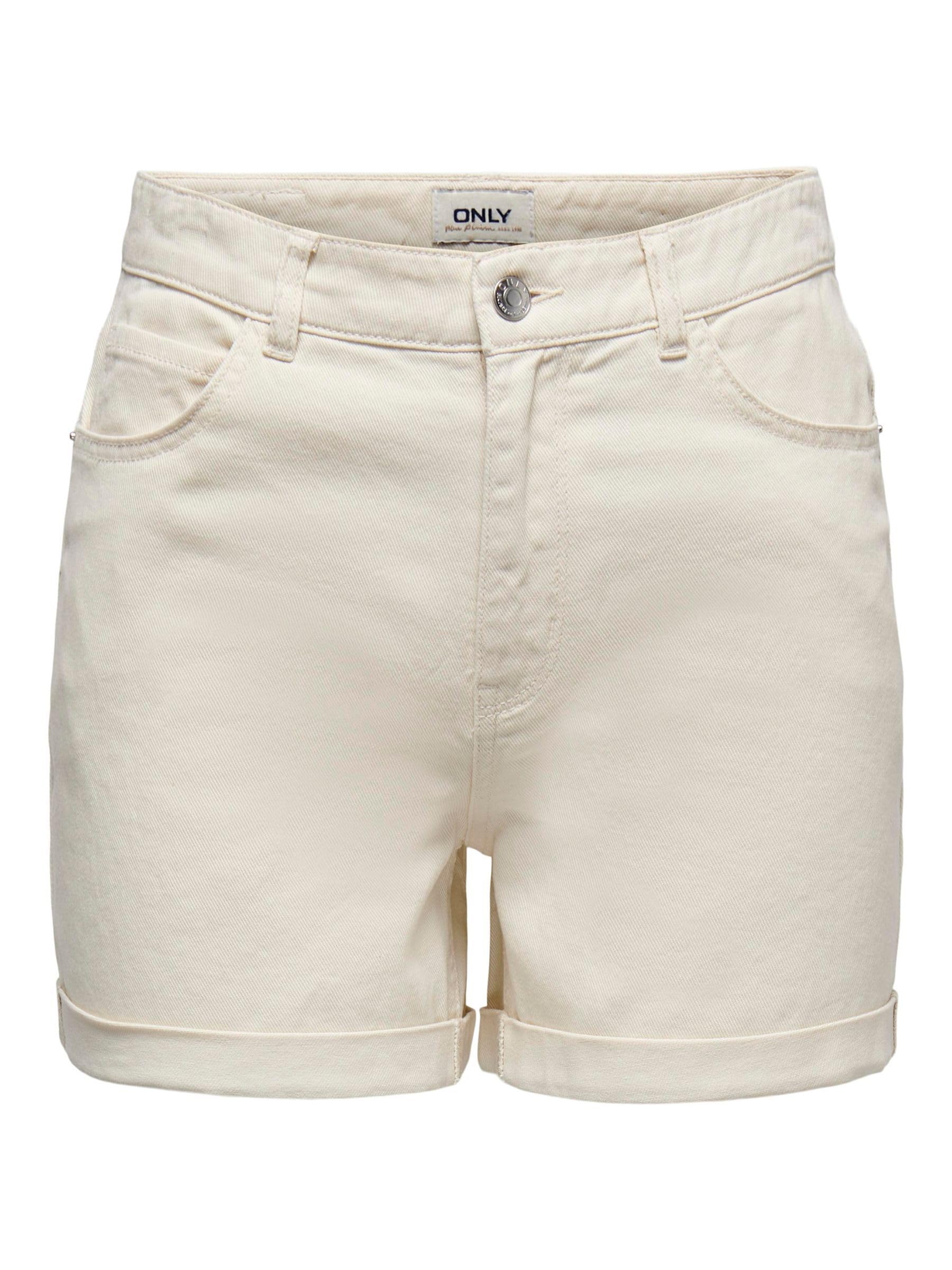 Only Women's White High-Waisted Denim Shorts With 5 Pockets - Denim Shorts - M- Shorts