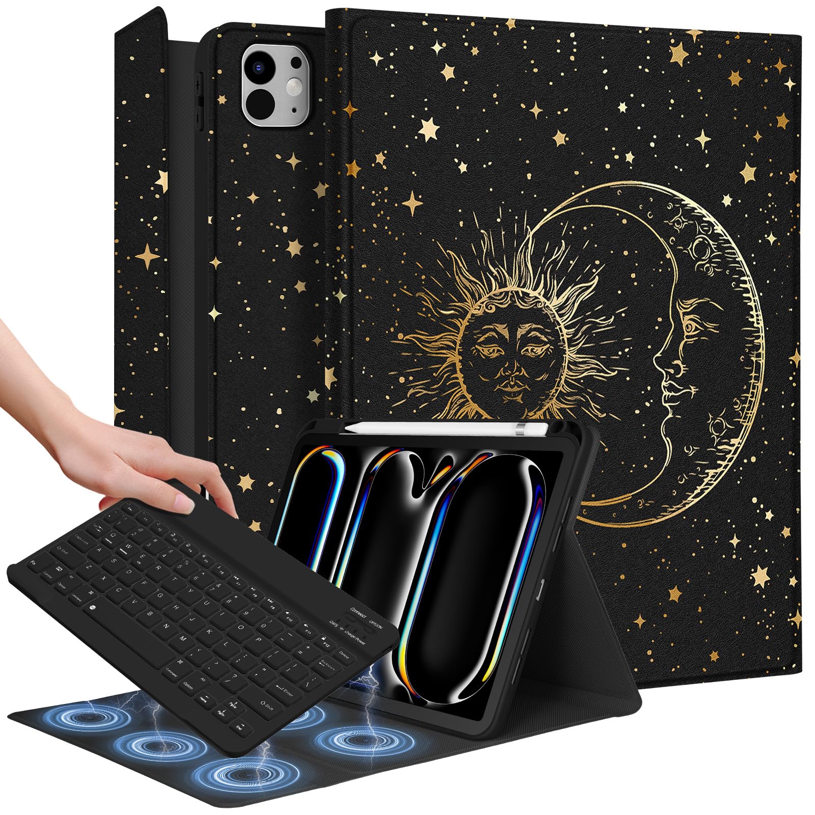 Wazzasoft for iPad Pro 11 inch Case 2024 M4 with Keyboard - Pencil Holder Folio Tablet Cover Women Girls Cute Marble Aesthetic Unique Design for Apple Pro 11 A2925 A2926 A3007