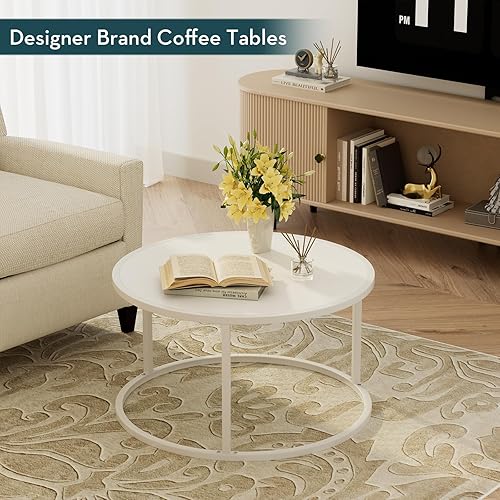 Miniatura 8 de SAYGOER Mesa de Centro Redonda Pequeña, Mesas de Centro Blancas para Sala de Estar, Mesa Central Moderna para Espacios Pequeños, Oficina en Casa,