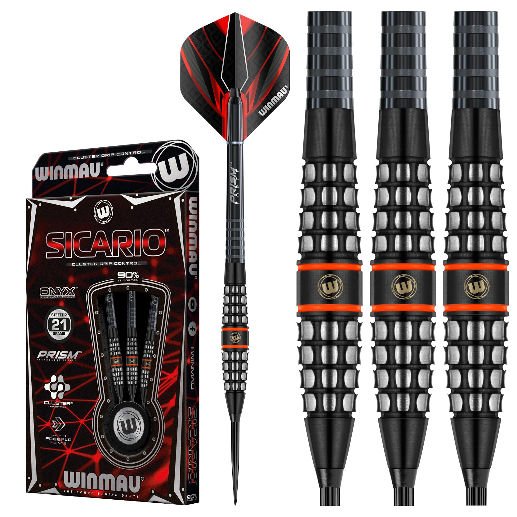 WINMAU Sicario zestaw rzutek 90% wolframu z lotkami i łodygami (trzonki), dwa style – sterowanie chwytem klastra