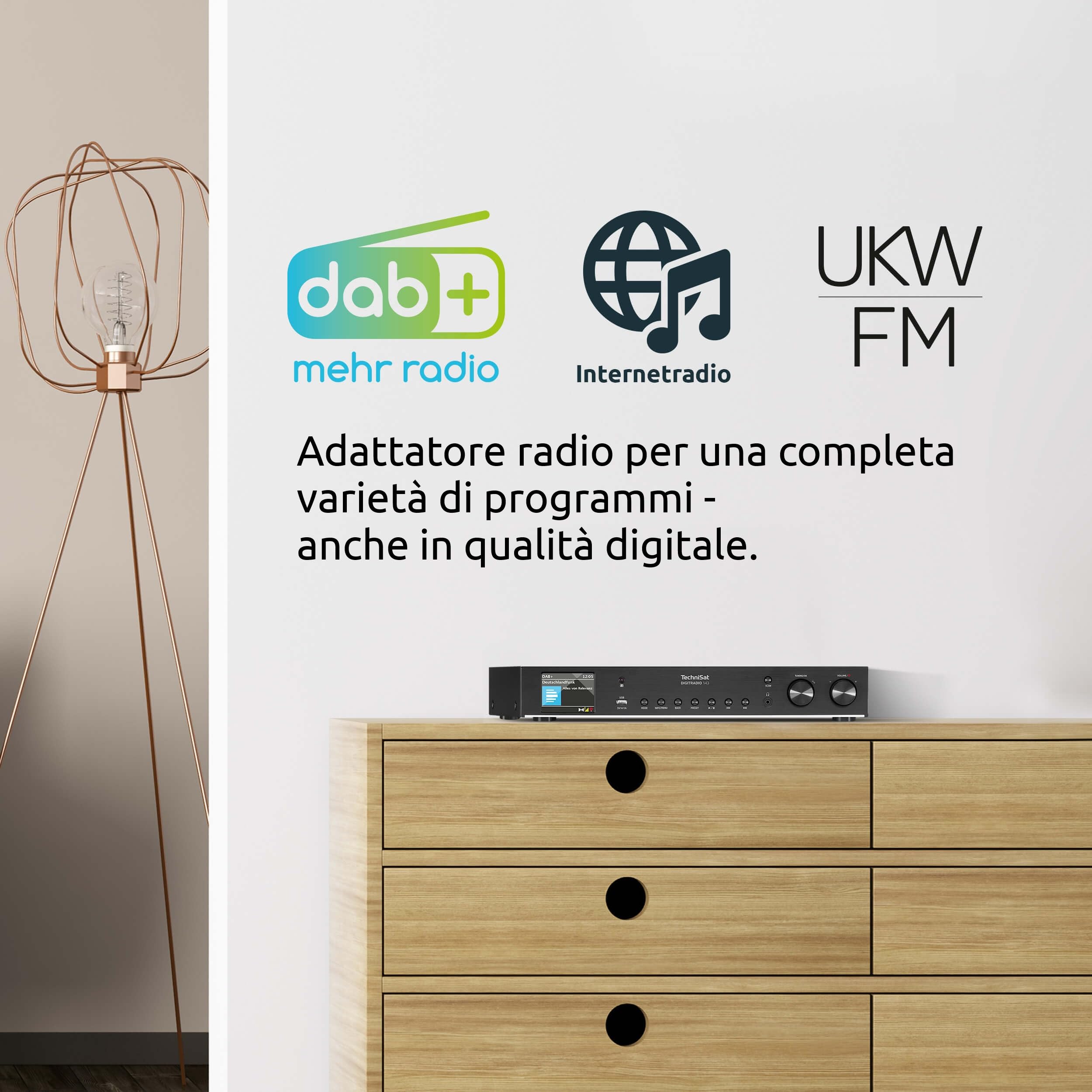 TechniSat DIGITRADIO 143 (V3) - Sintonizzatore HiFi per Internet Radio (Radio Digitale DAB+, Streaming Audio Bluetooth, Spotify Connect, Antenna telescopica, Telecomando, Larghezza 43,5 cm) nero