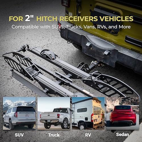 Miniatura 6 de CyberRack E2 - Soporte para 2 bicicletas para automóvil, portabicicletas con rampa de carga y bloqueo de enganche, se adapta a SUV, camión, RV,