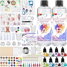 KIMIGO Resine Epoxy Transparente,Resine Epoxy Kit 250ml,Pigment de résine,Paillettes,Feuille d'or pour la Fabrication de Bijoux en Cristal Pendentif Bracelet
