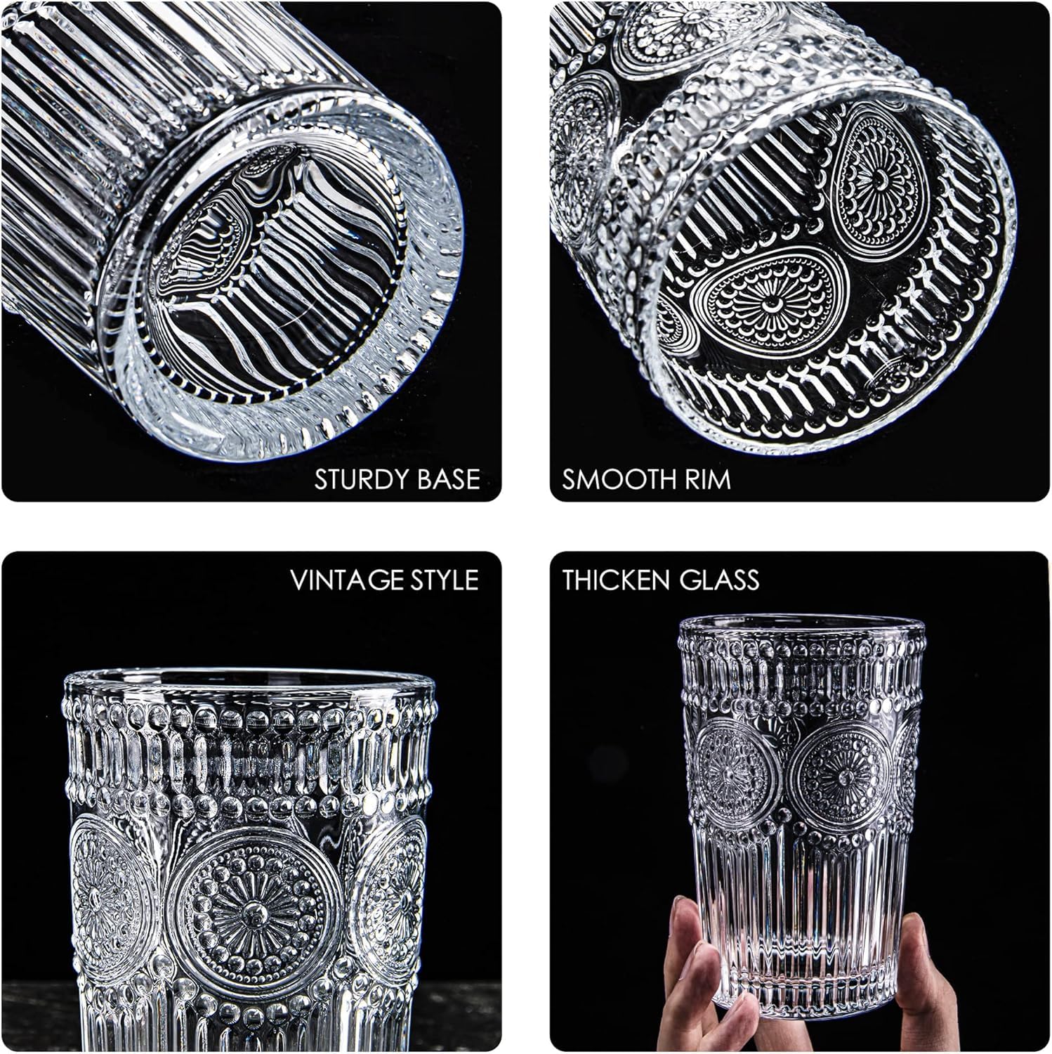Mivana Premium Juice Glasses 350 ML Drinking Glasses, Highball Lead-Free Glasses, Tumblers for Water, Juice, Beer, Cocktail and Mixed Drinks - 6 Pieces, Transparent (Purple, JS63- Set of 6) 4