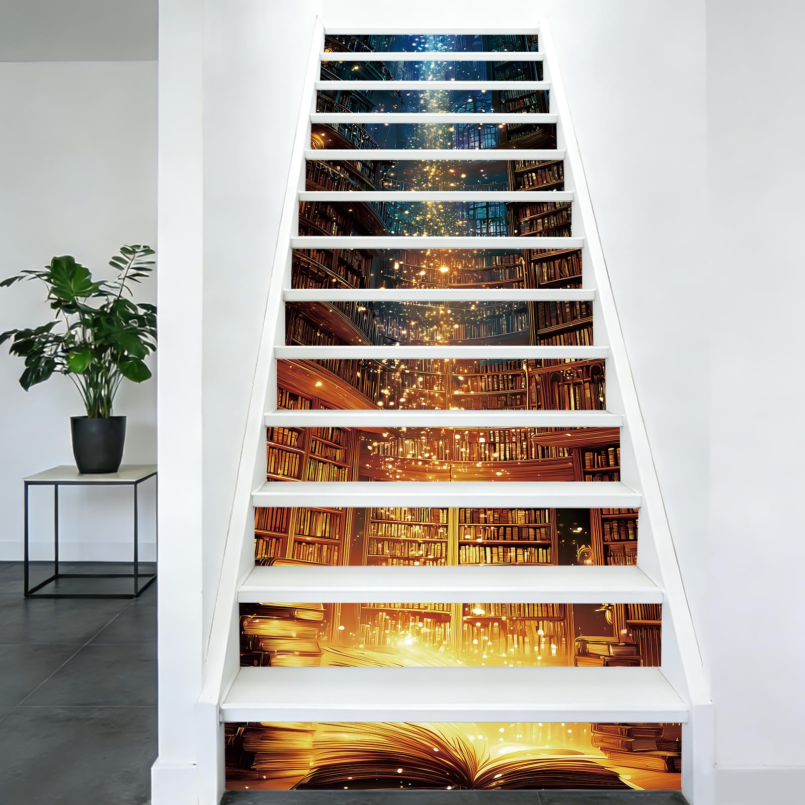 PLIGREAT Magic Book Stair Risers Decals, 15 Pack Peel and Stick Staircase Stickers Self-Adhesive Vinyl Creative Art Staircase Murals for Steps DIY Home Hotel Stair Makeover Decor, 18x100cm