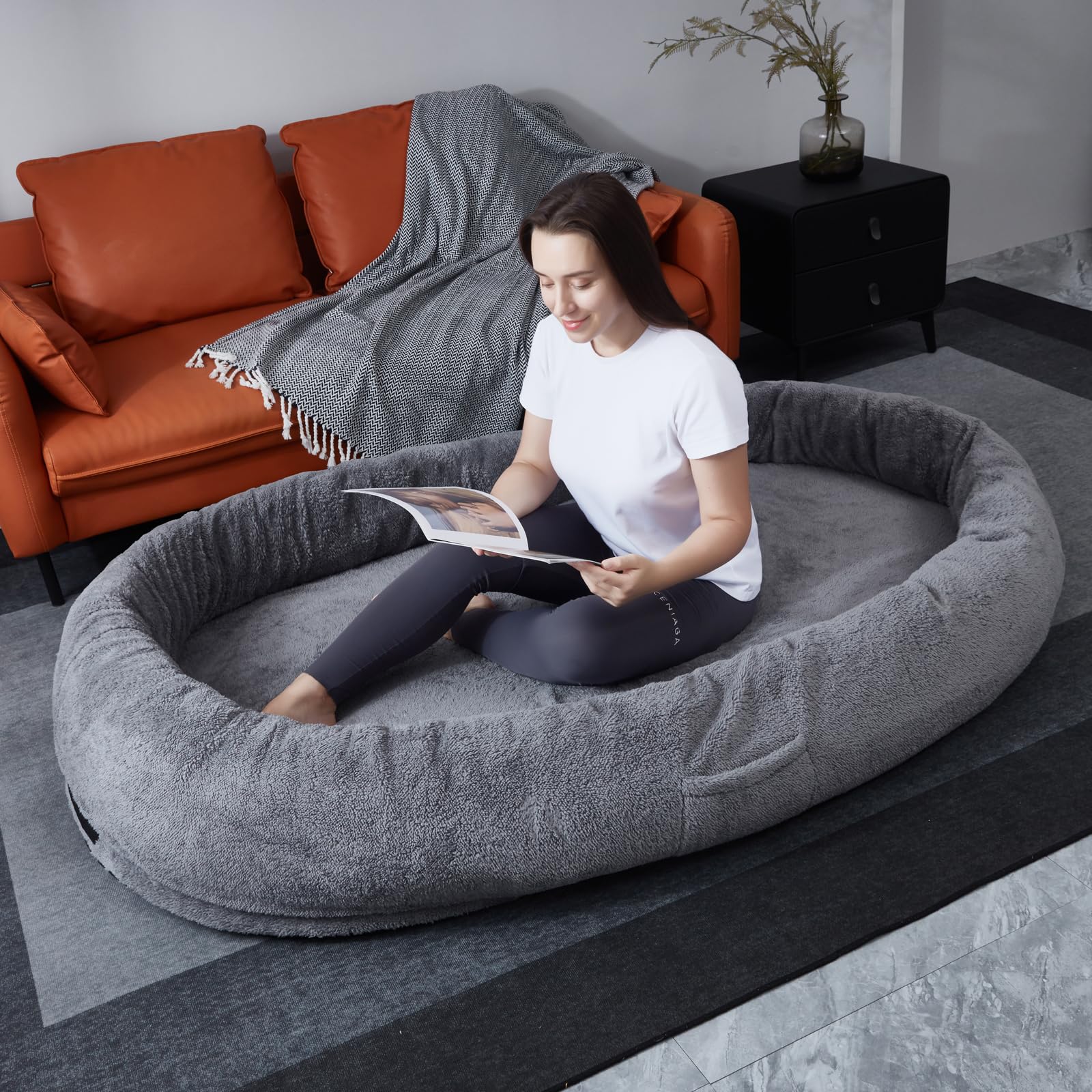 Teddy Fleece Human Sized Dog Bed, Extra Large Soft Sherpa Fluffy Fleece Pet Bed For Adults, Removable & Washable Fleece Cover, Bean Bag Shaped Bed For Kids (Junior size: 132 x 80 x 25cm)