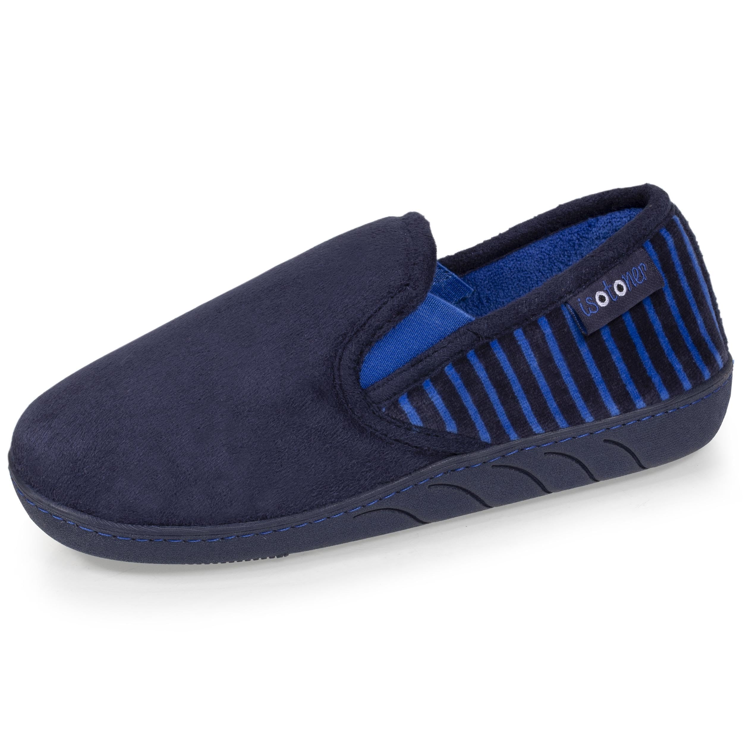 Isotoner Chaussons pantoufles Mocassins garçon en suédine ultra douce, semelle ergonomique confort, enfilage facile, semelle antidérapante, 38 EU, marine