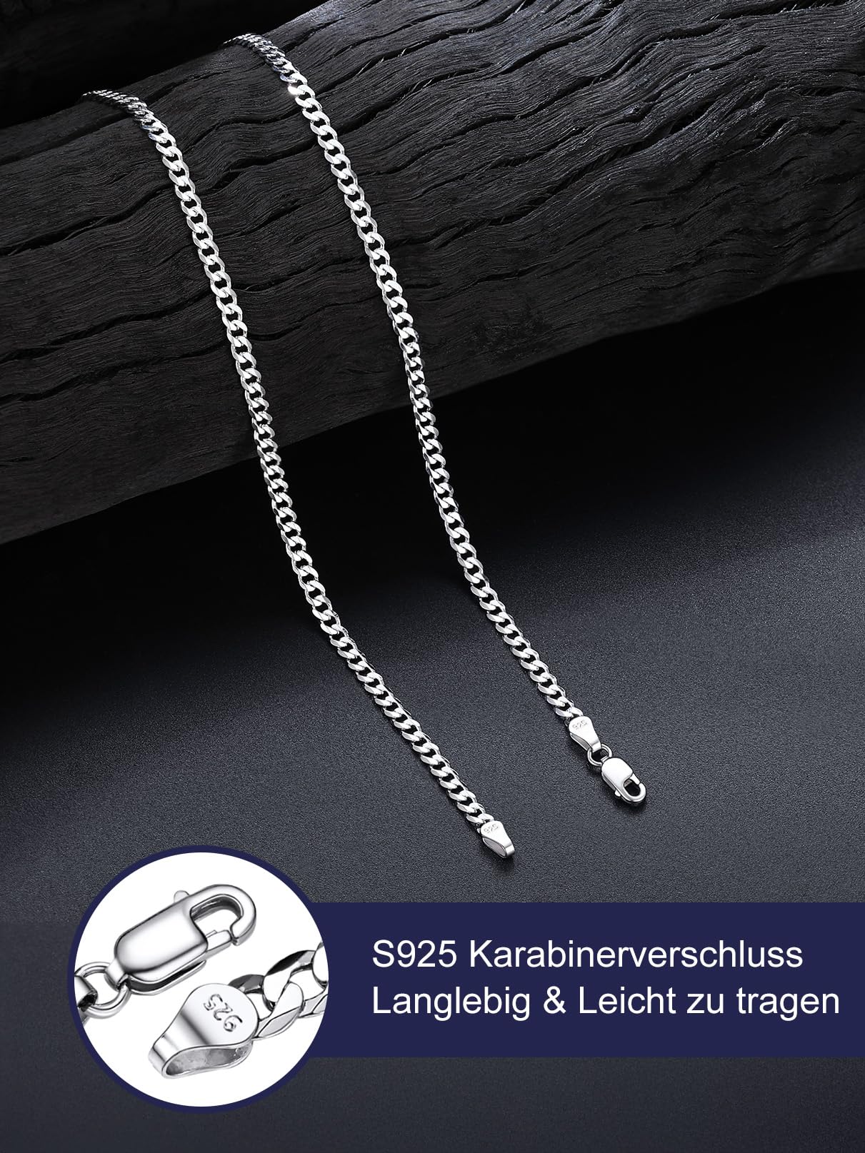 Bandmax 925 Silber Kette Herren Panzerkette 3/5mm breit Damen Kubanische Kette Silber 925 Panzer Halskette Gliederkette Silber Halsreif Halsschmuck mit Geschenkbox, Länge 36-71cm