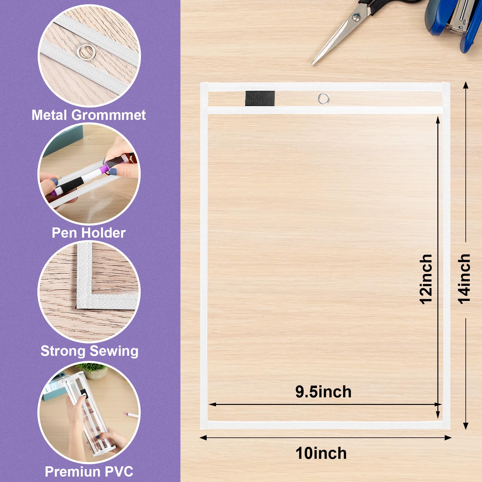 Nezyo 50 bolsillos de plástico de borrado en seco, soportes para boletos de trabajo, bolsillos para pedidos de tiendas, fundas transparentes para boletos, fundas de plástico para suministros de