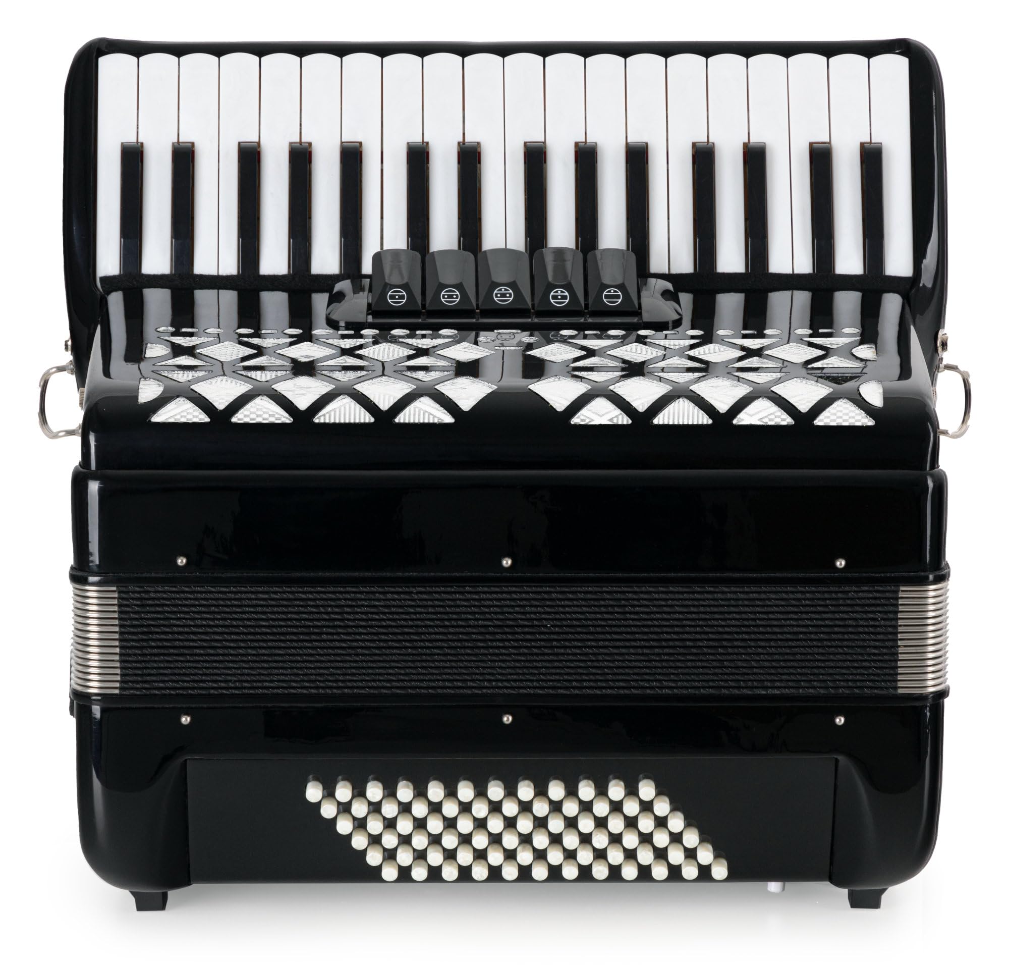 Accordéon Basse Classic Cantabile 72 "Secondo V" - Accordéon à touches - 3 voix - 34 touches aiguës - avec sangles & sac à dos - noir