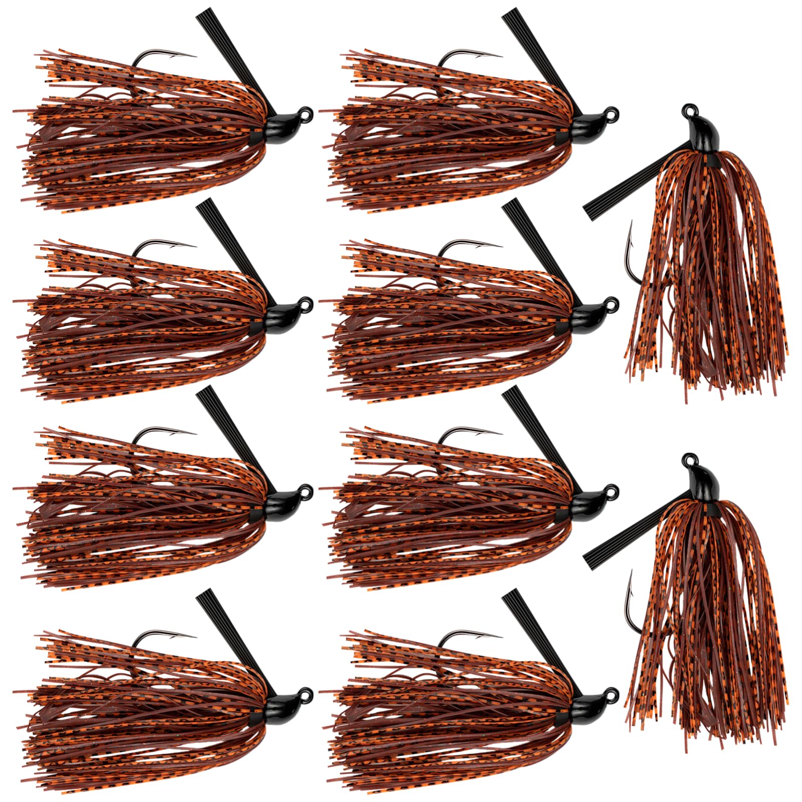 10 Stück hängerarme Jigköpfe, 0,5 oz / 14 g Angelköder, Mustad-Haken Swim Jig, Bass Jig mit Silikonfransen, Angelköder und Tackle mit Hänger-Schutzdesign