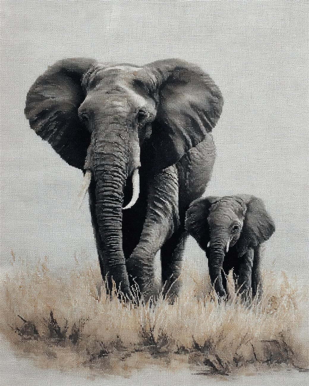 RKFLGEW DIY Embroidery Set Black and White Elephant 50x70cm