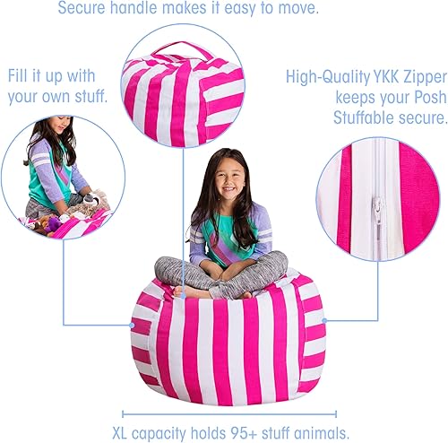 Miniatura 78 de Posh Funda de Silla Puf Rellenable para Almacenamiento de Animales de Peluche para Niños - Organizador de Juguetes Infantiles, Grande-38 - Lona