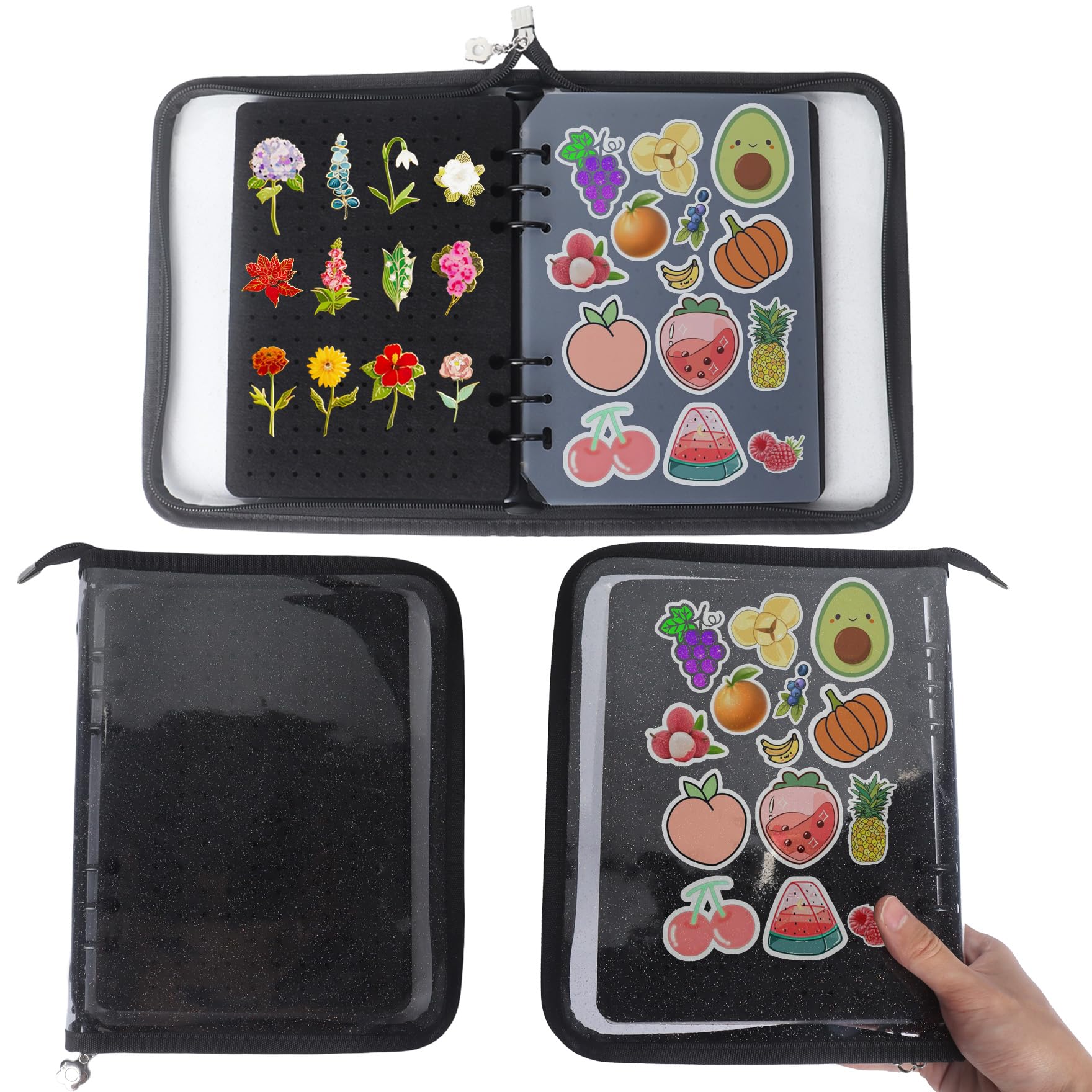 Klmnop Pin Display Book, Trading Enamel Pin Book with 8-Page Display Boards, A5 Portable Brooch Binder Album for Travel Collectors(Black)