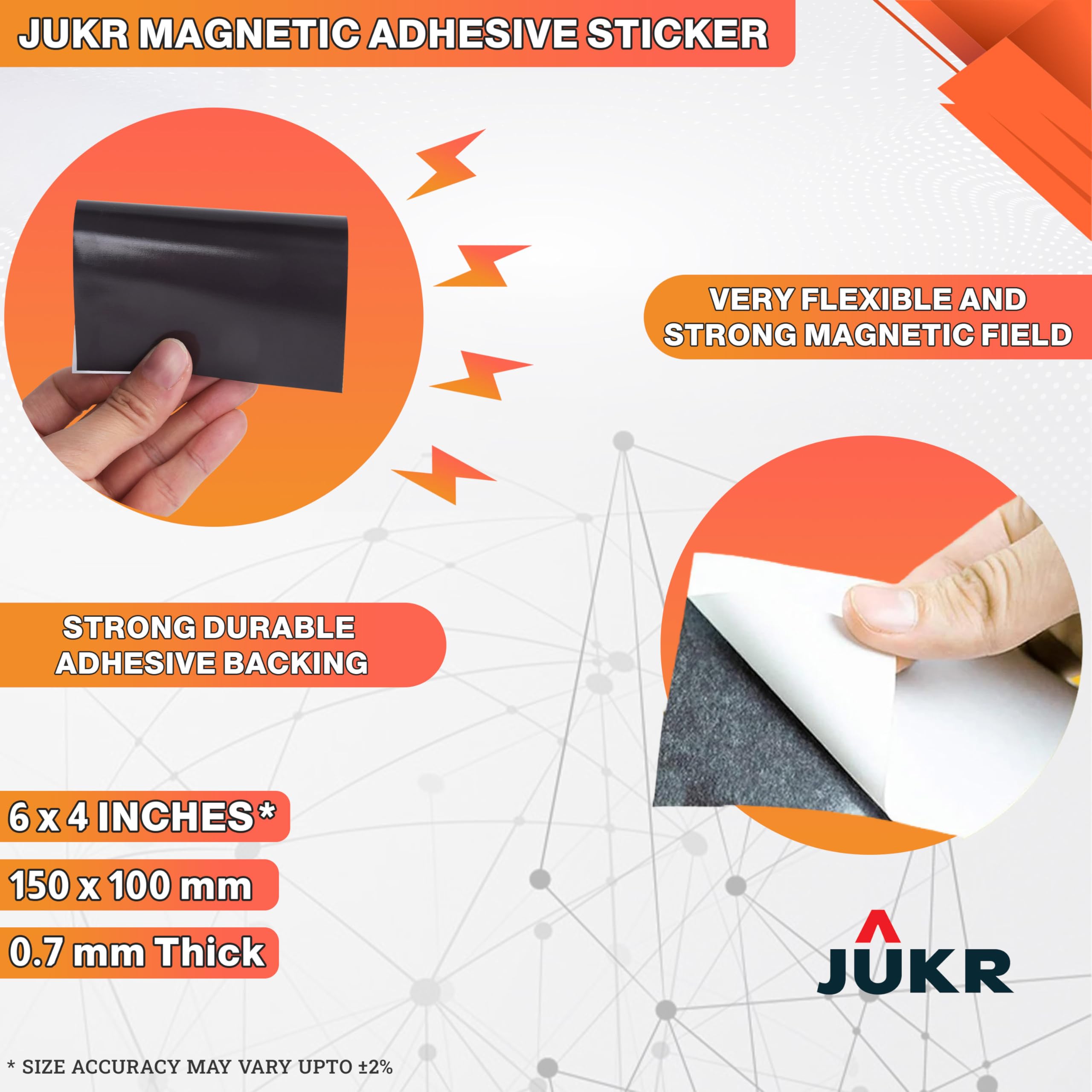 JUKR Self Adhesive 6 x 4 Inches 0.7 mm Thickness Easy to Cut Magnetic Sheets For Art And Craft Work, Make Your Own Peel and Paste Flexible Photograph Custom Fridge Magnetic Stickers (Pack of 6 PCS)